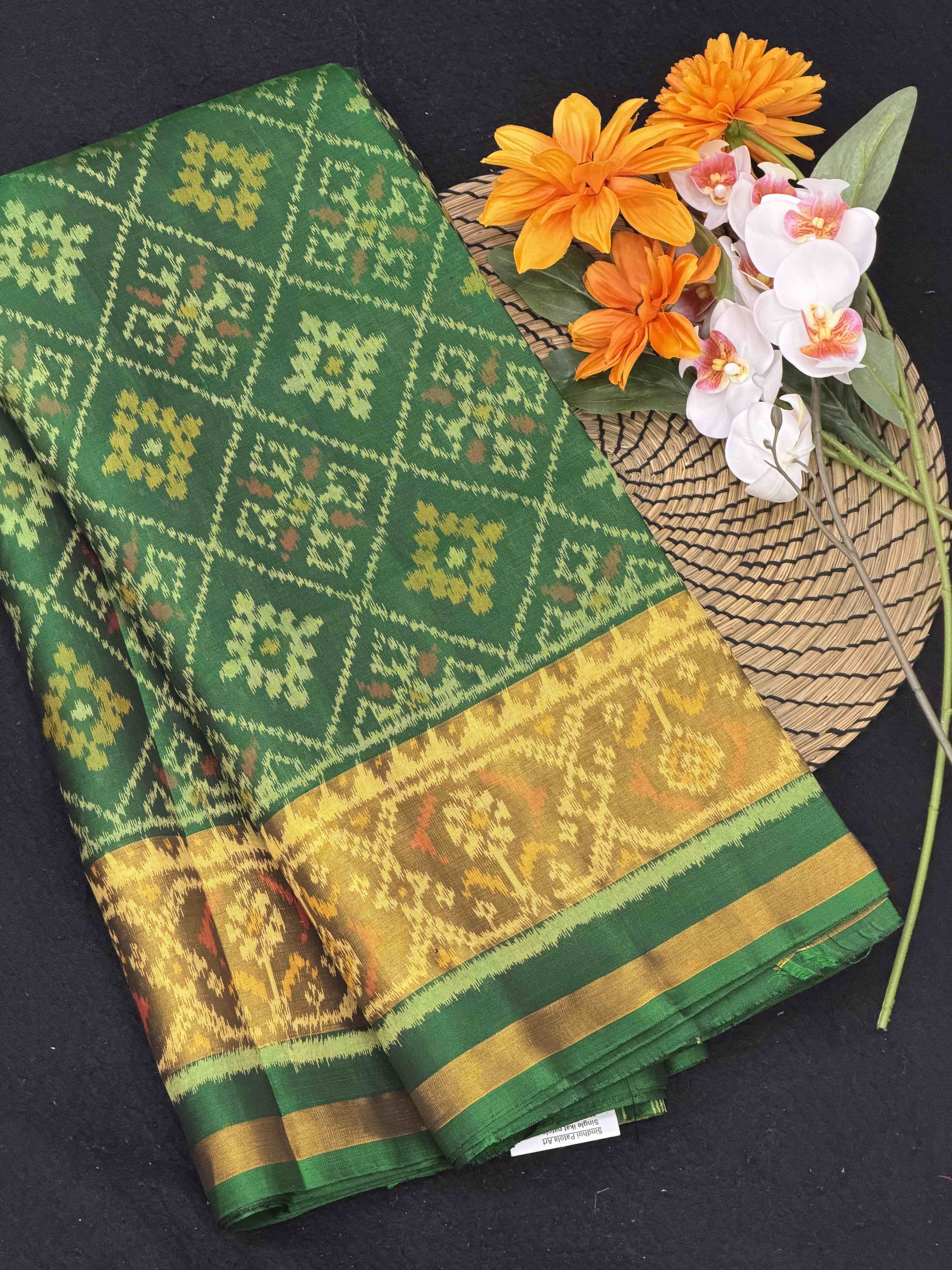 Green tissue border panchanda rajkot patola saree