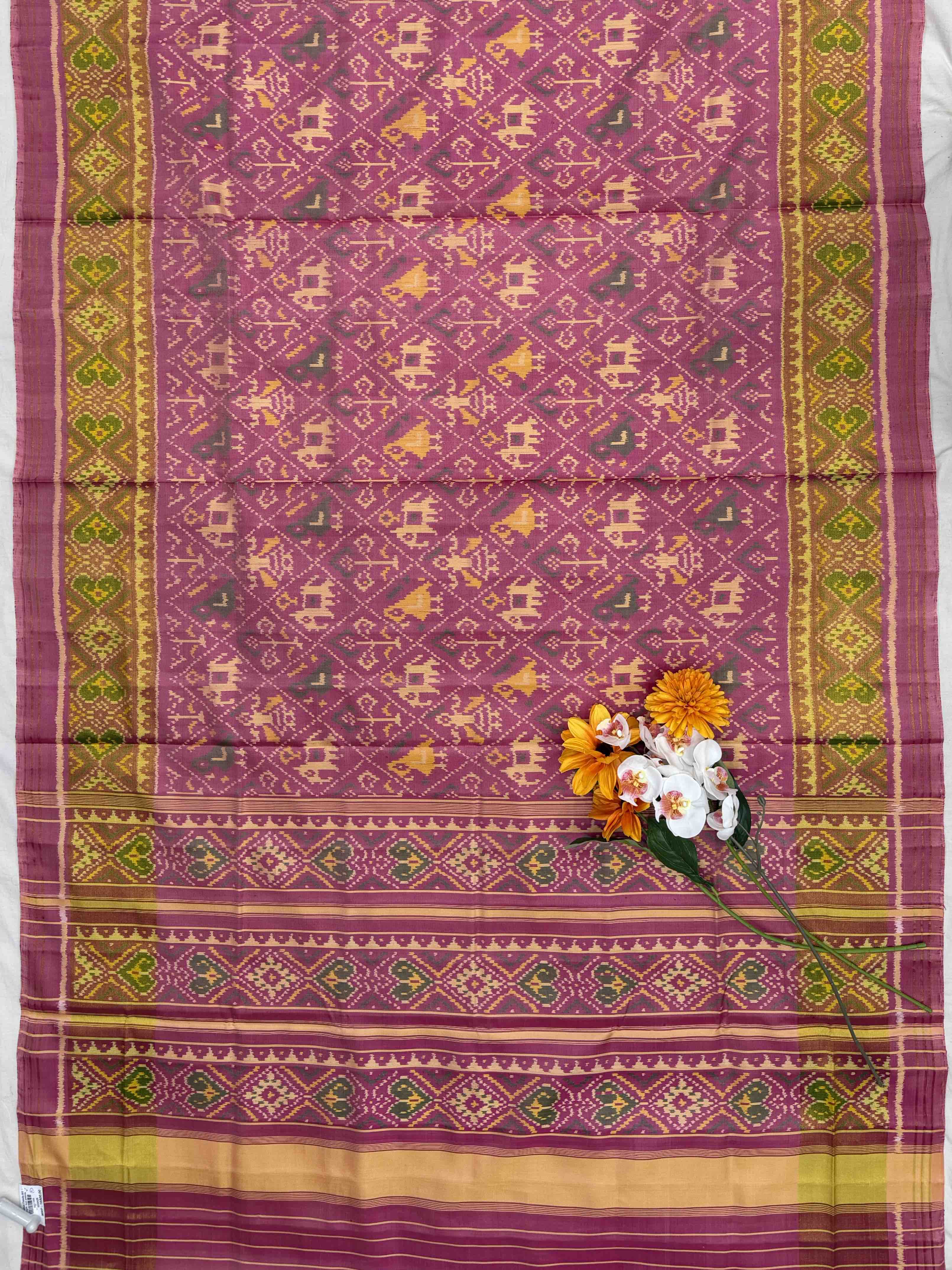 Light pink narikunj Single ikat Patola Saree