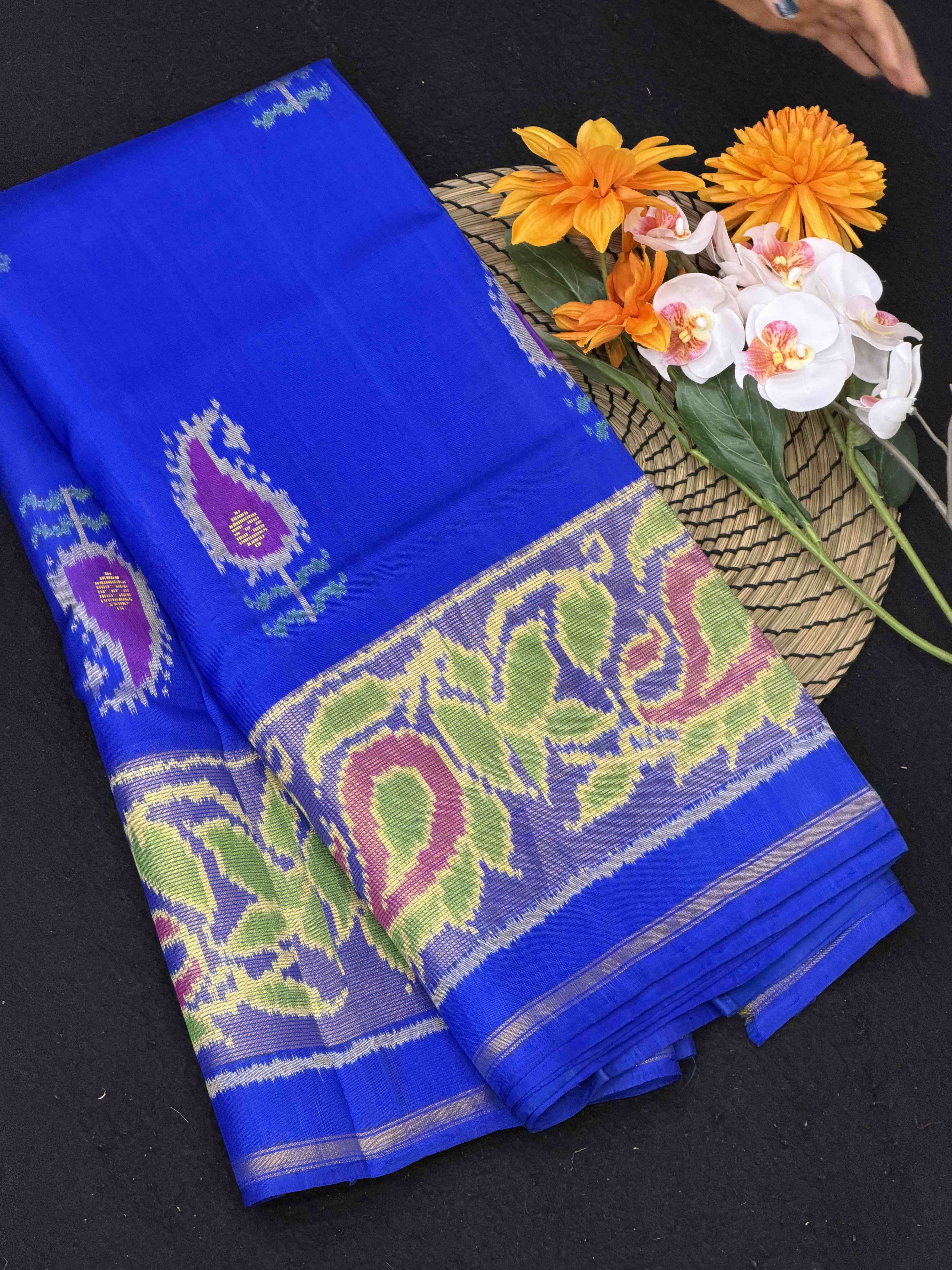 Electric Blue Mango zari butto rajkot Patola Saree