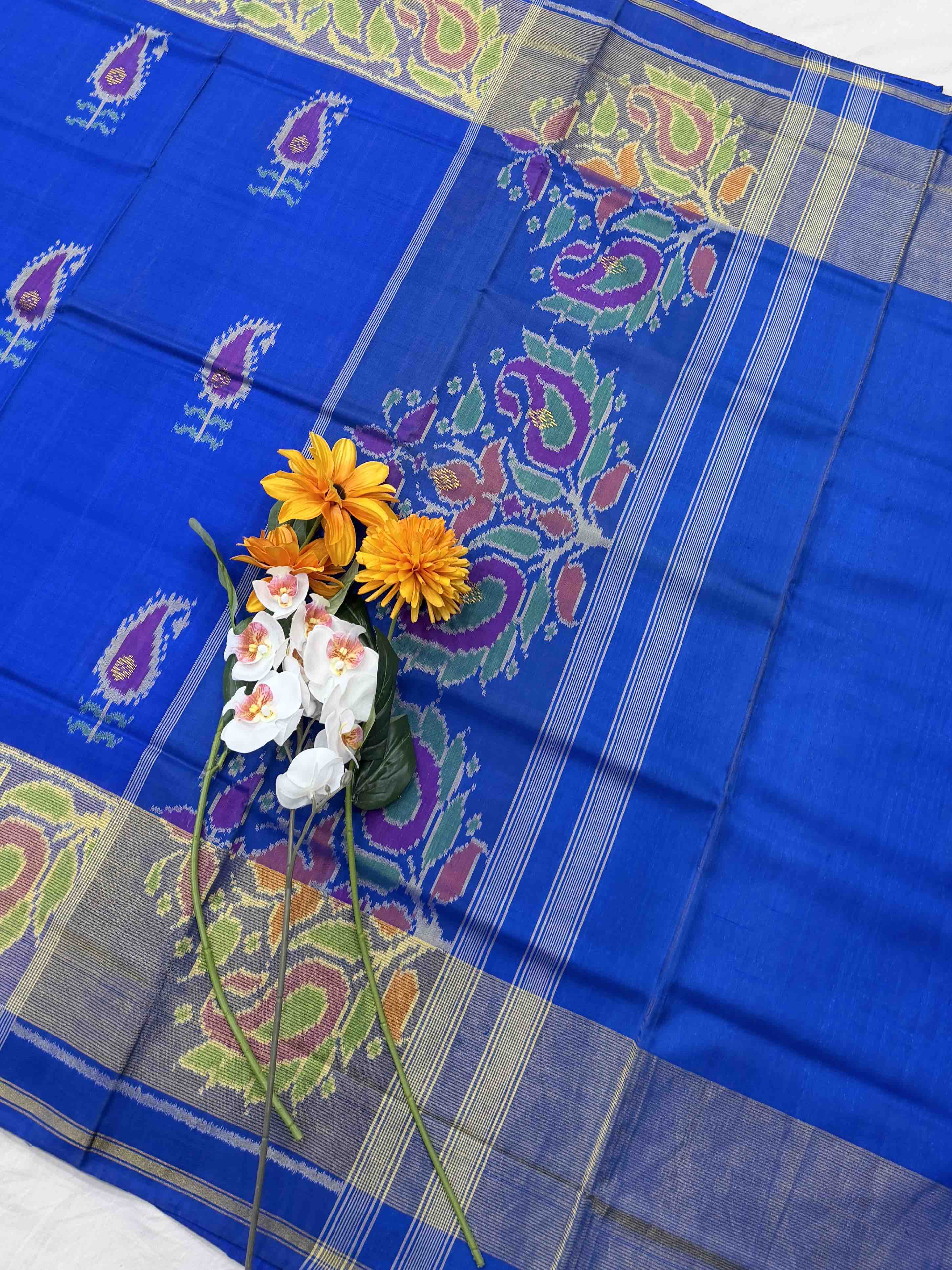 Electric Blue Mango zari butto rajkot Patola Saree