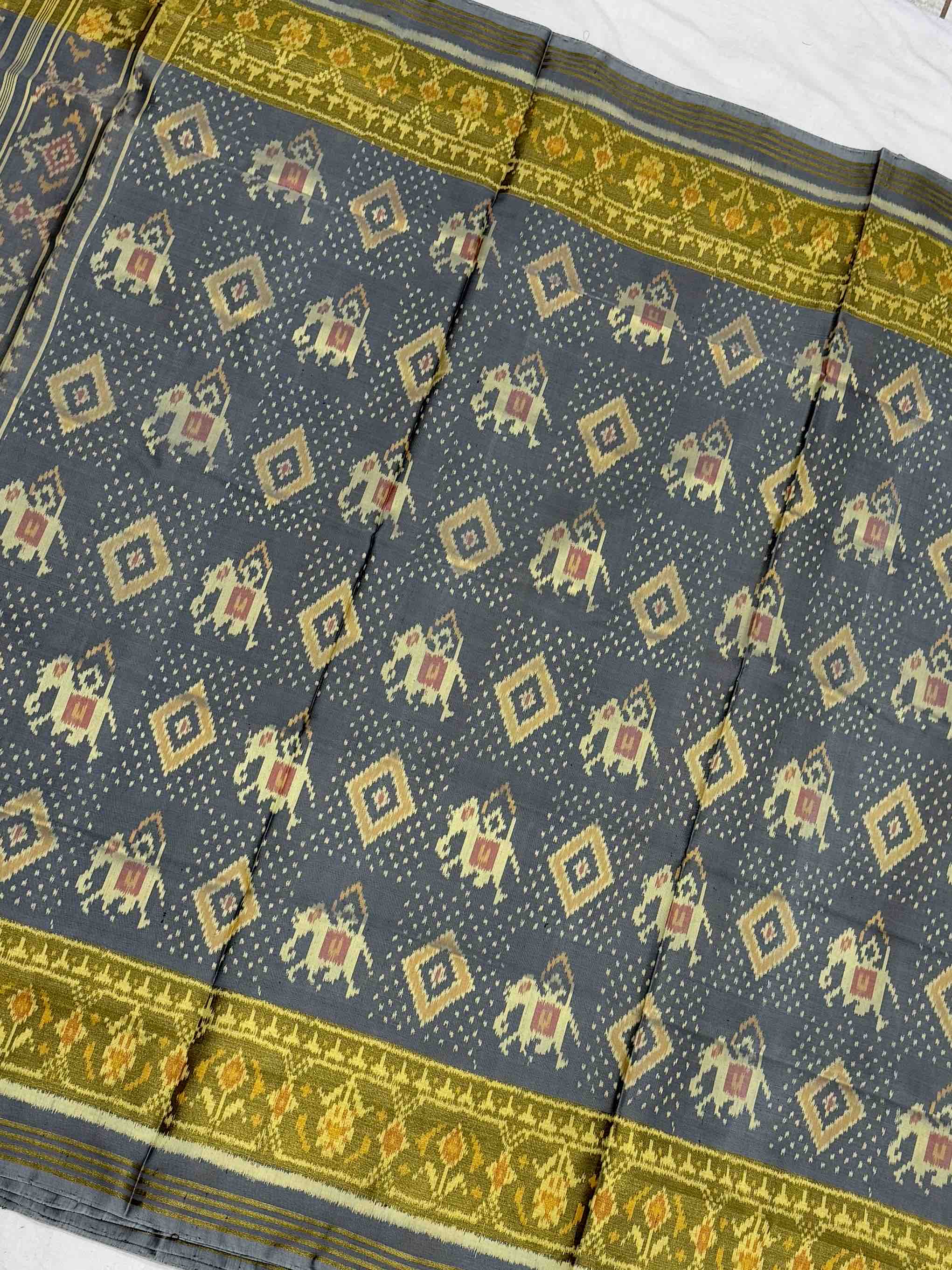 Grey Hathi Bandhani Rajkot Patola Saree