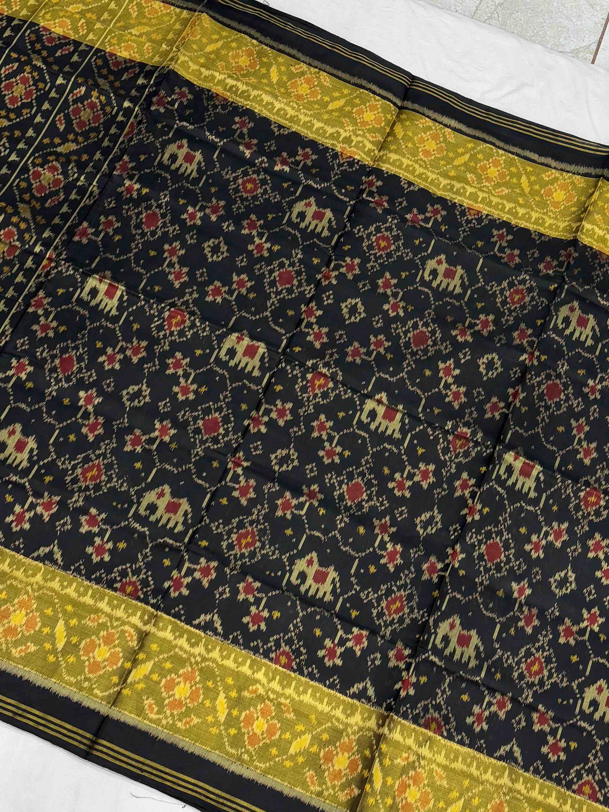 Boack Navaratan Hathi tissue border patola saree