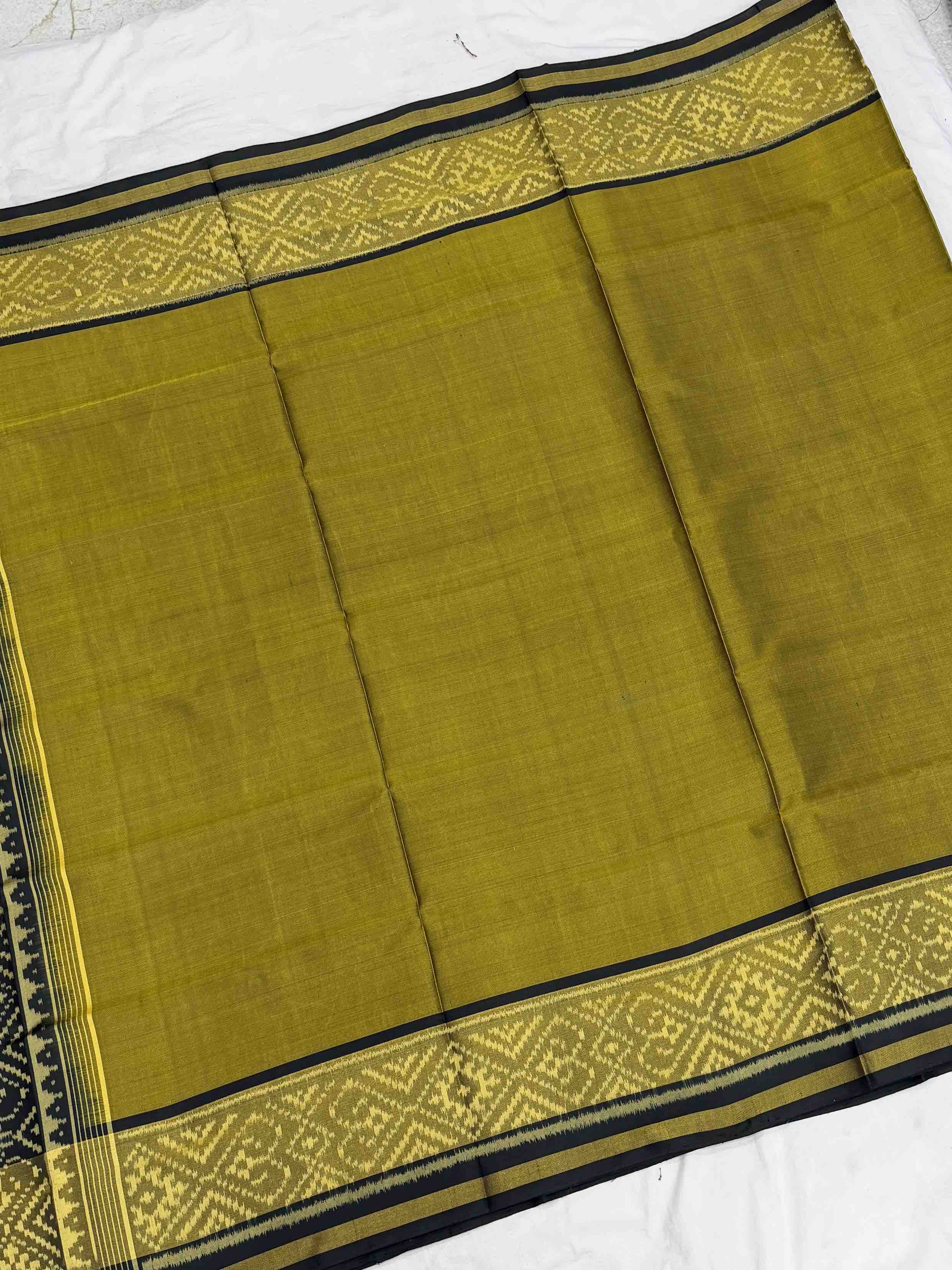 Black & Olive musterd plain Patola Saree