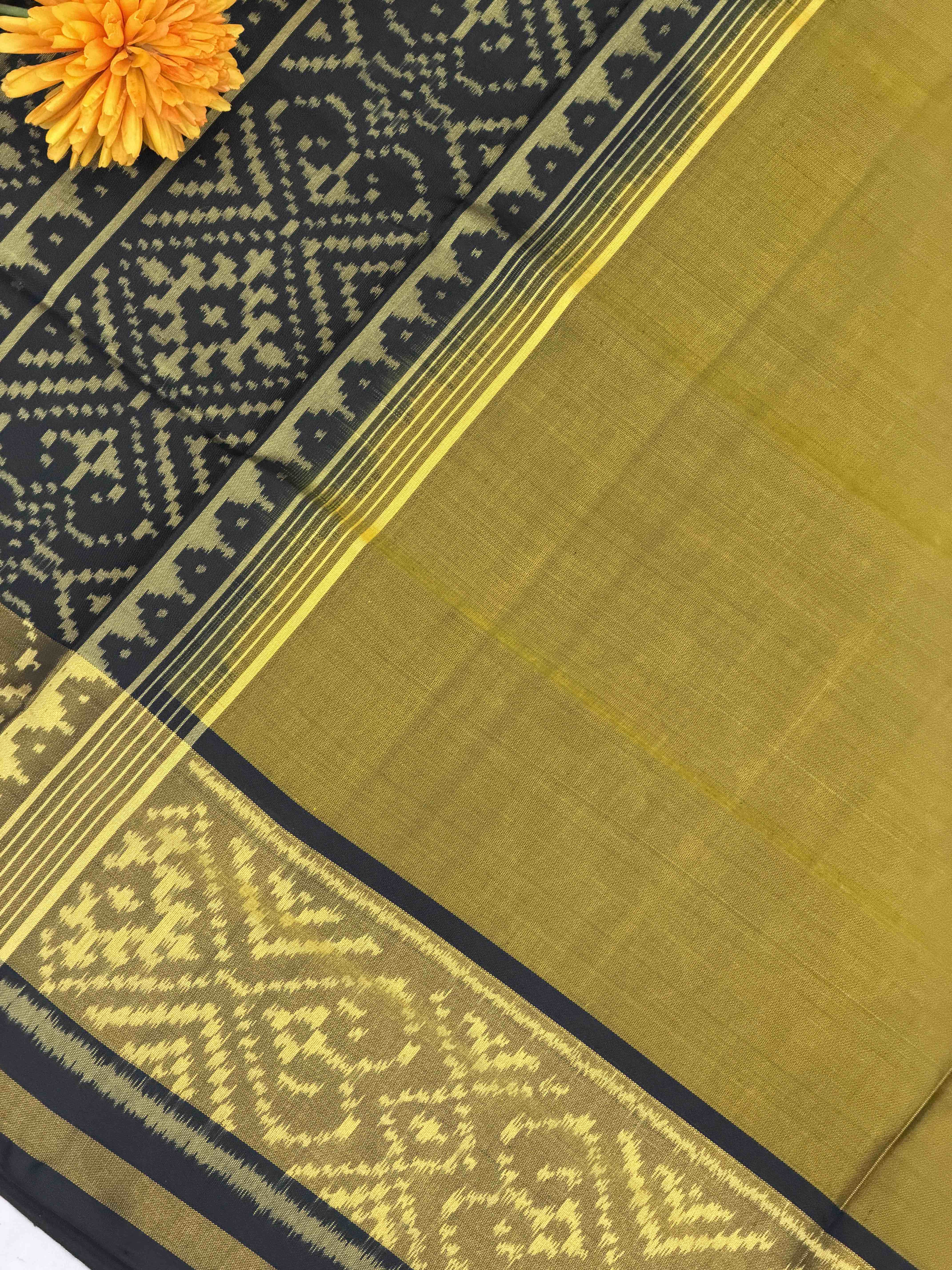 Black & Olive musterd plain Patola Saree