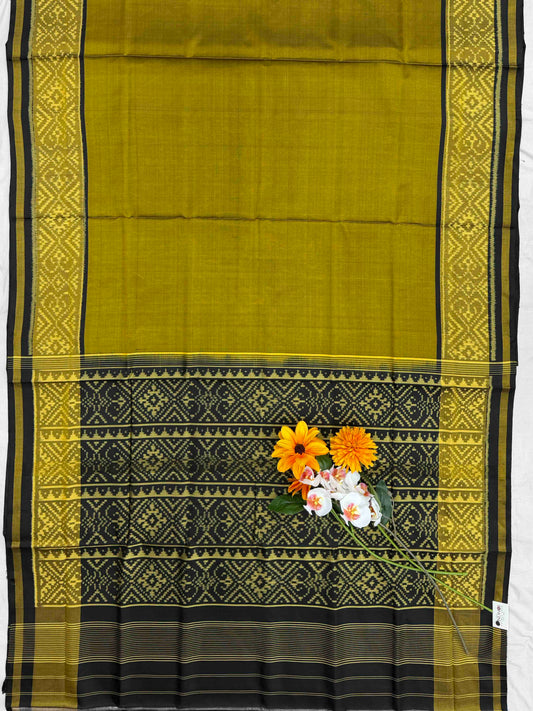 Black & Olive musterd plain Patola Saree