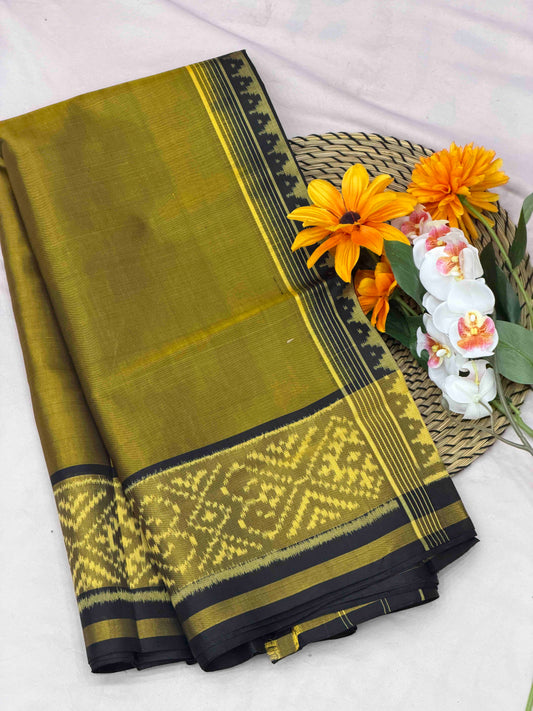 Black & Olive musterd plain Patola Saree