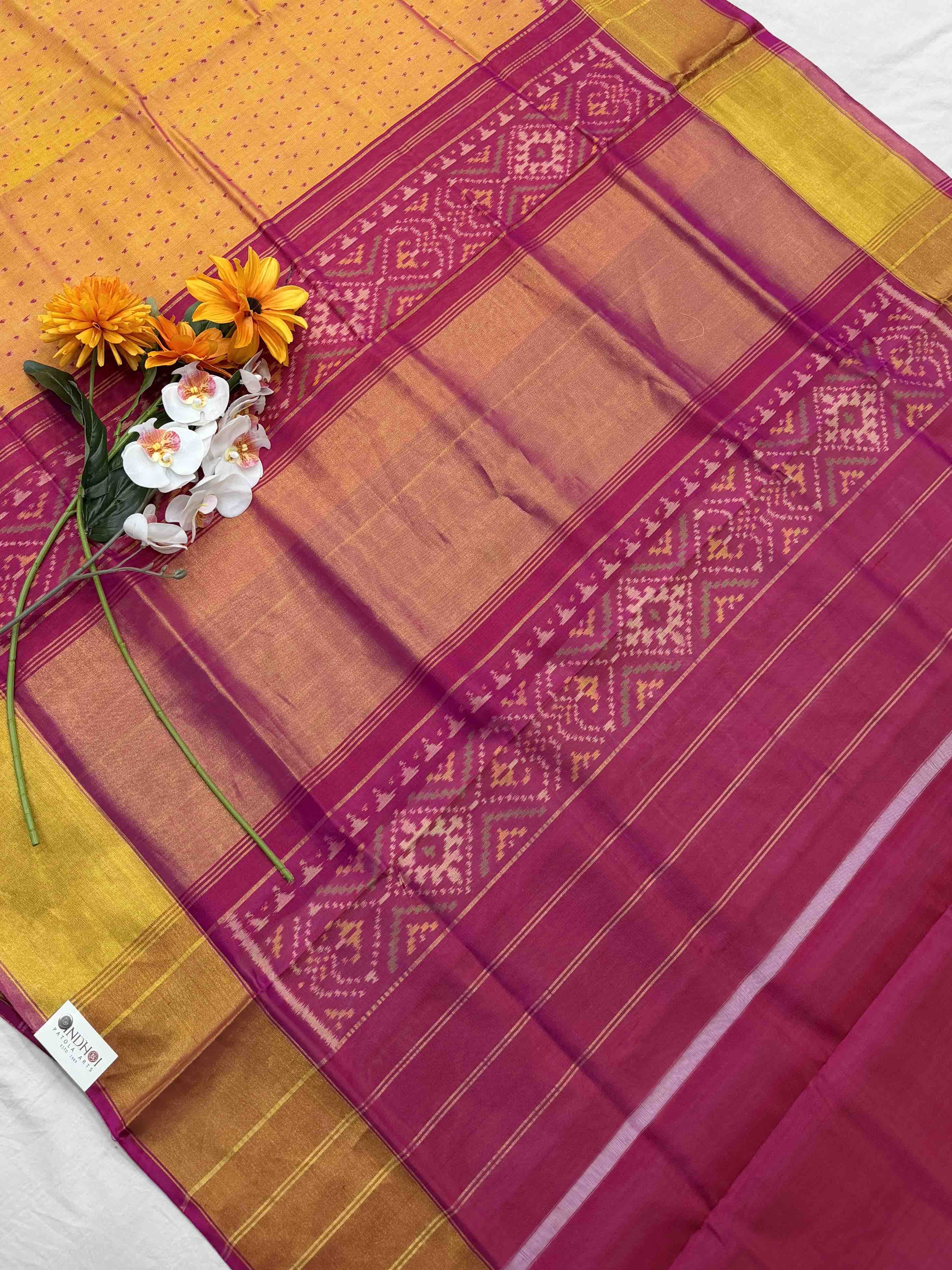 Pink & peach butti & skirt border Rajkot Patola Saree