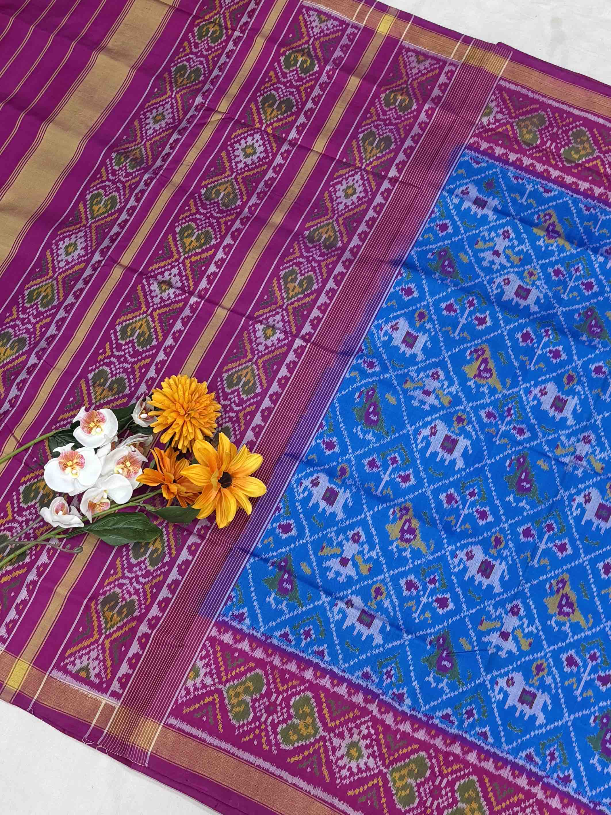Pink & cooper sulphate blue narikunj Patola Saree