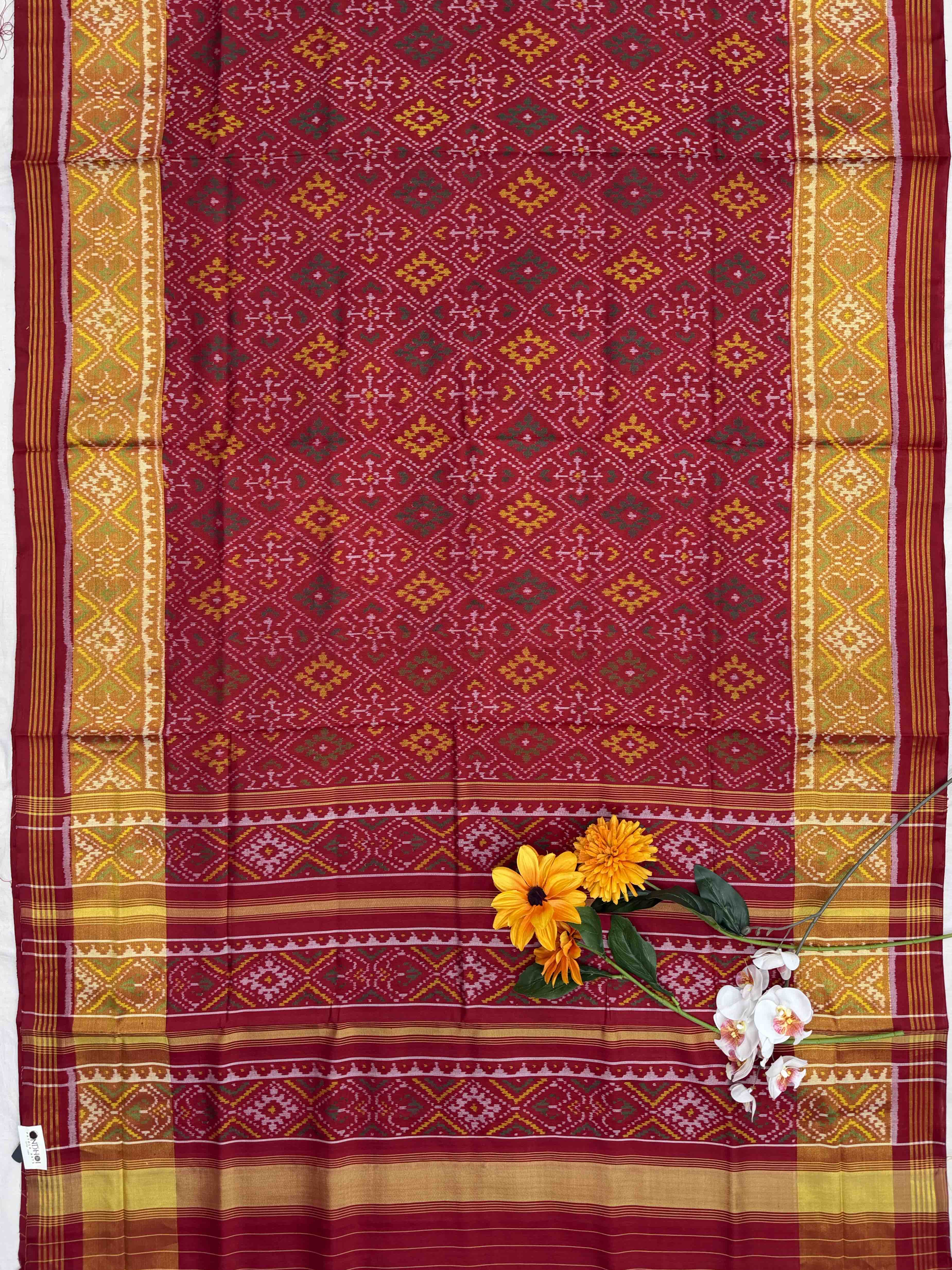 Red panchanda tissue border Patola Saree