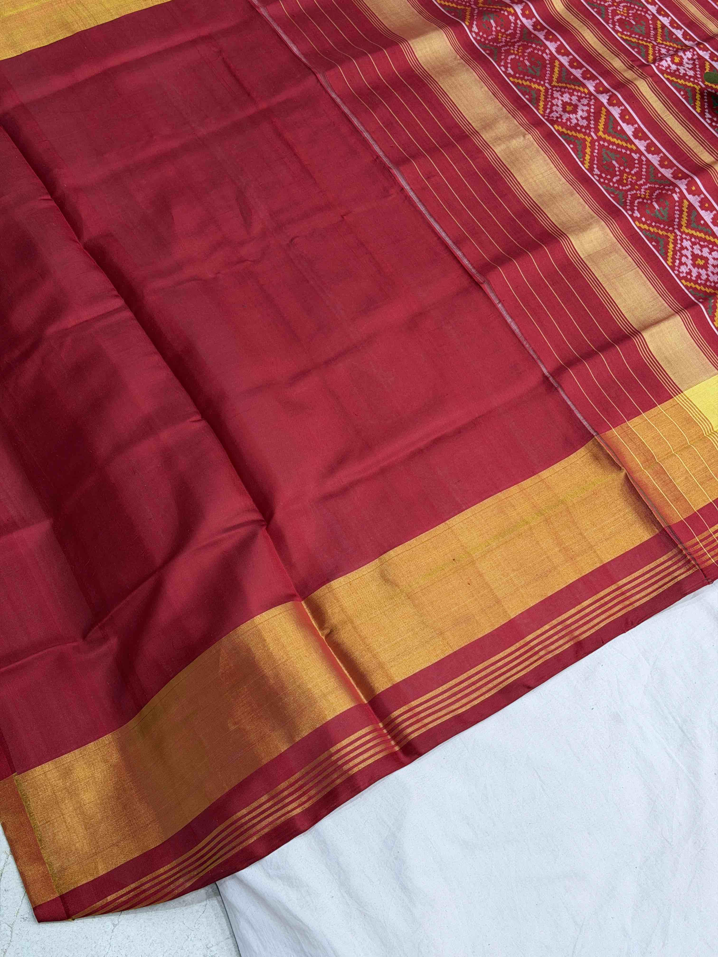 Red panchanda tissue border Patola Saree