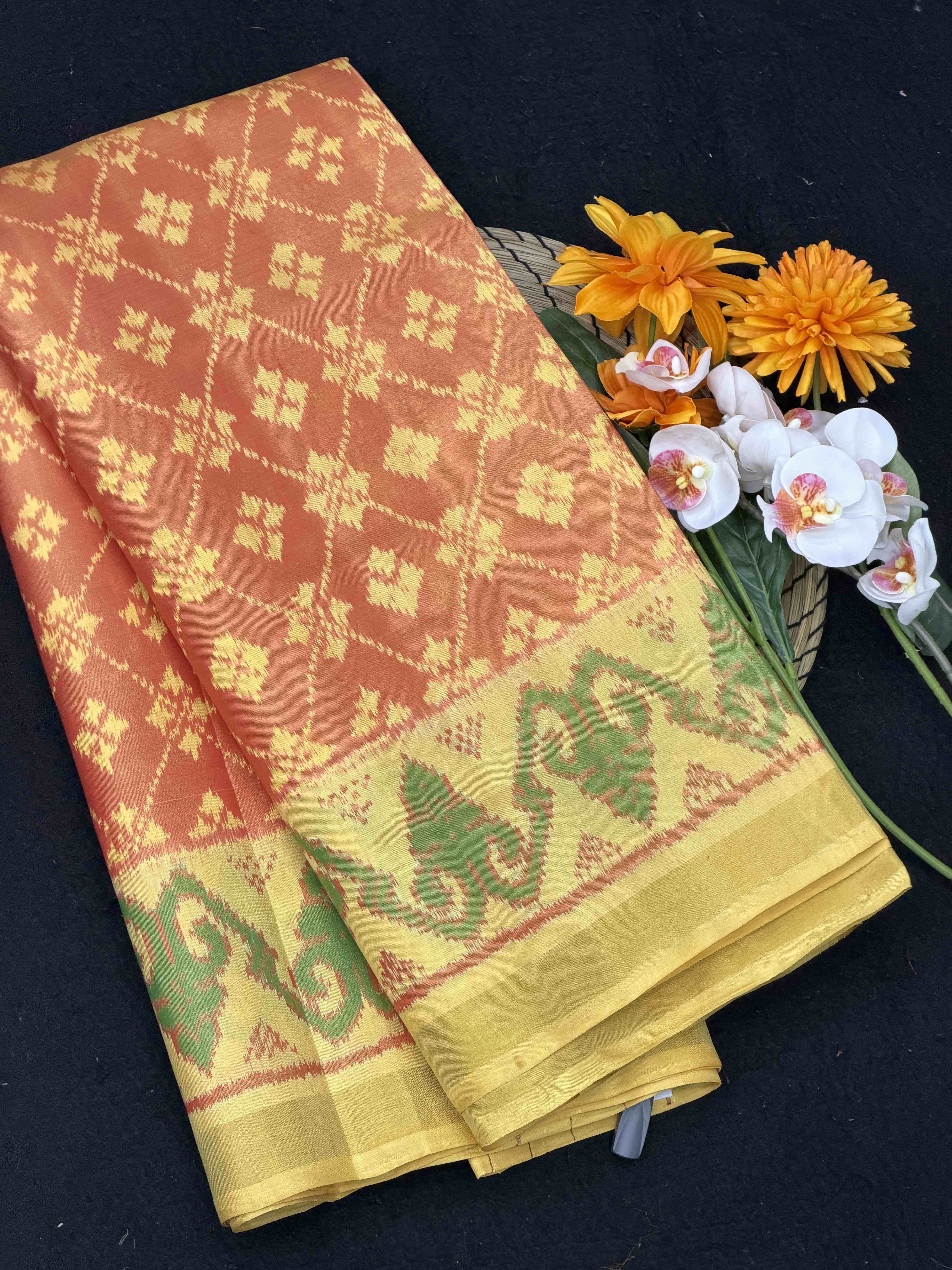 Light Yellow & Peach shade fancy Patola Saree