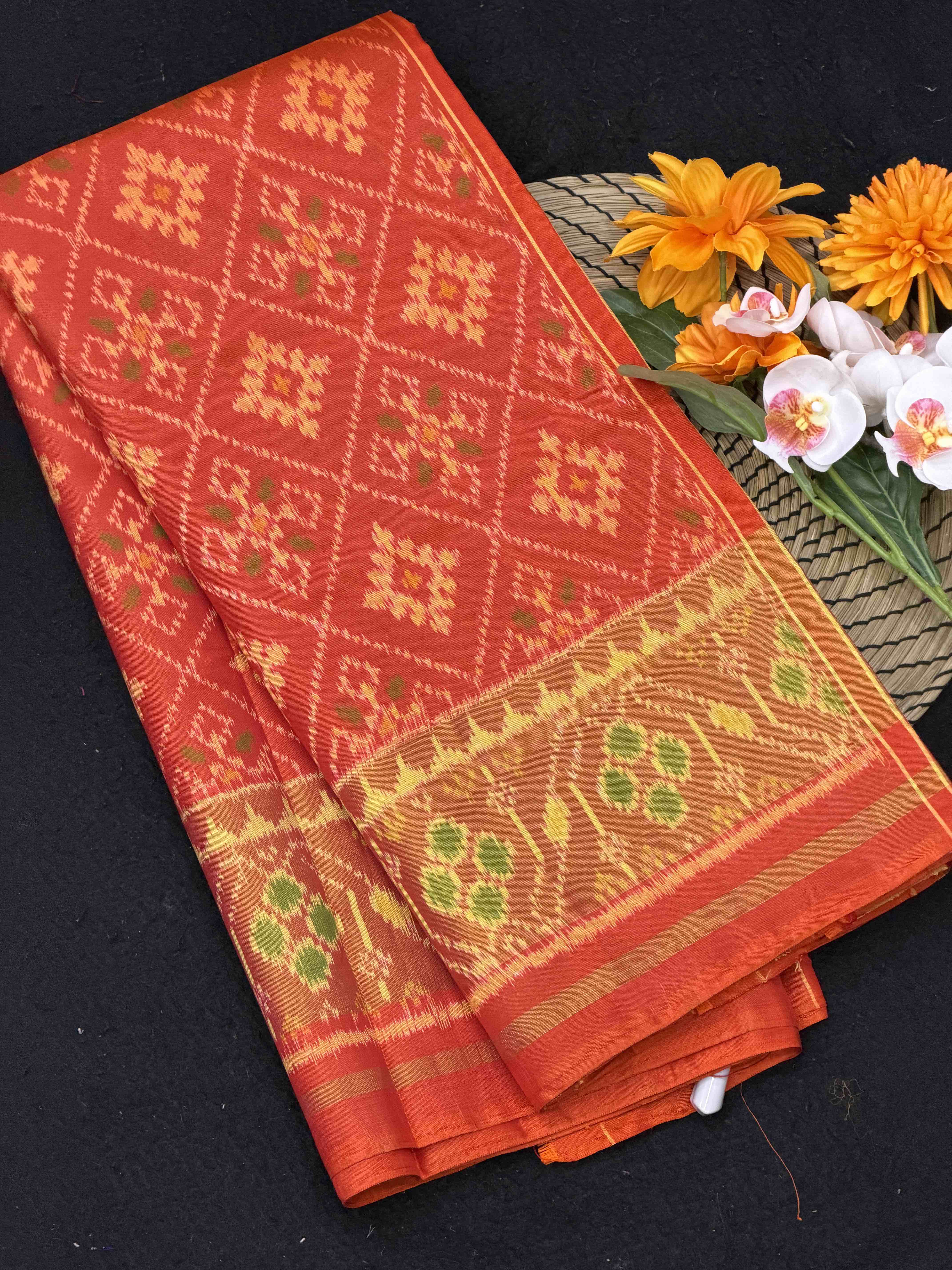 orange chandabhat rajkot patola saree