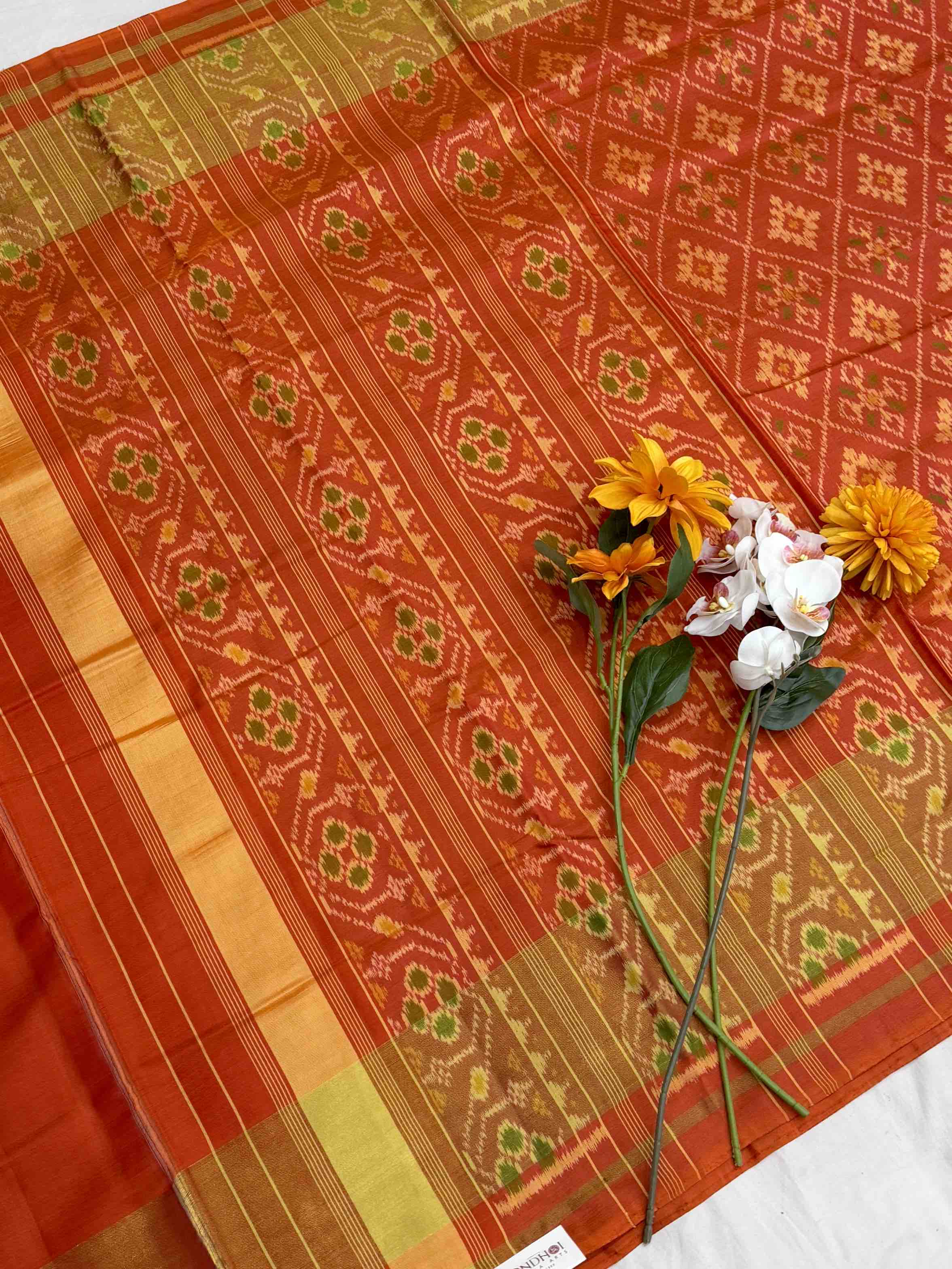 orange chandabhat rajkot patola saree