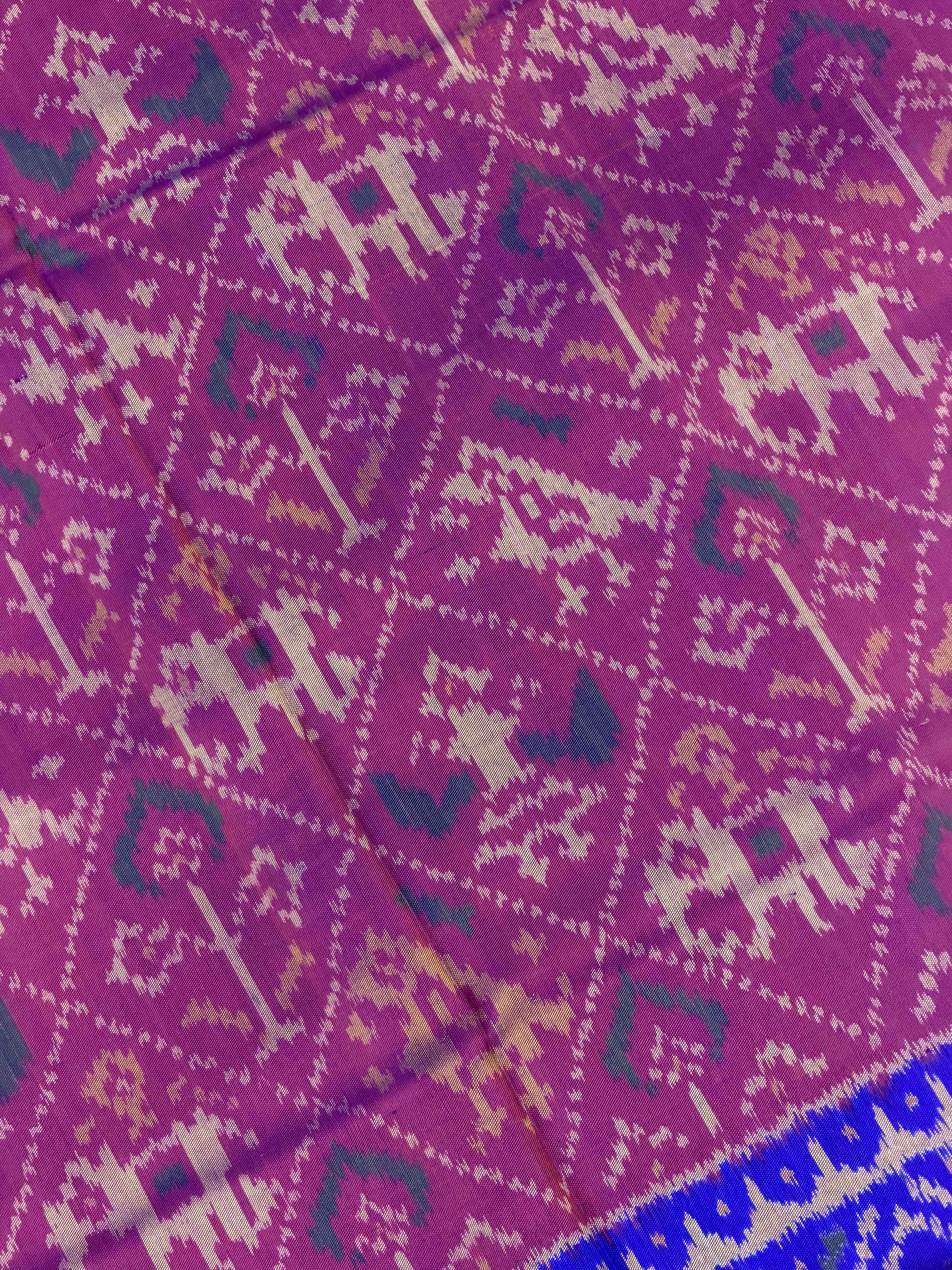 Traditional Wine & Blue Rajkot Patola Saree - Handloom Silk Ethnic Wear