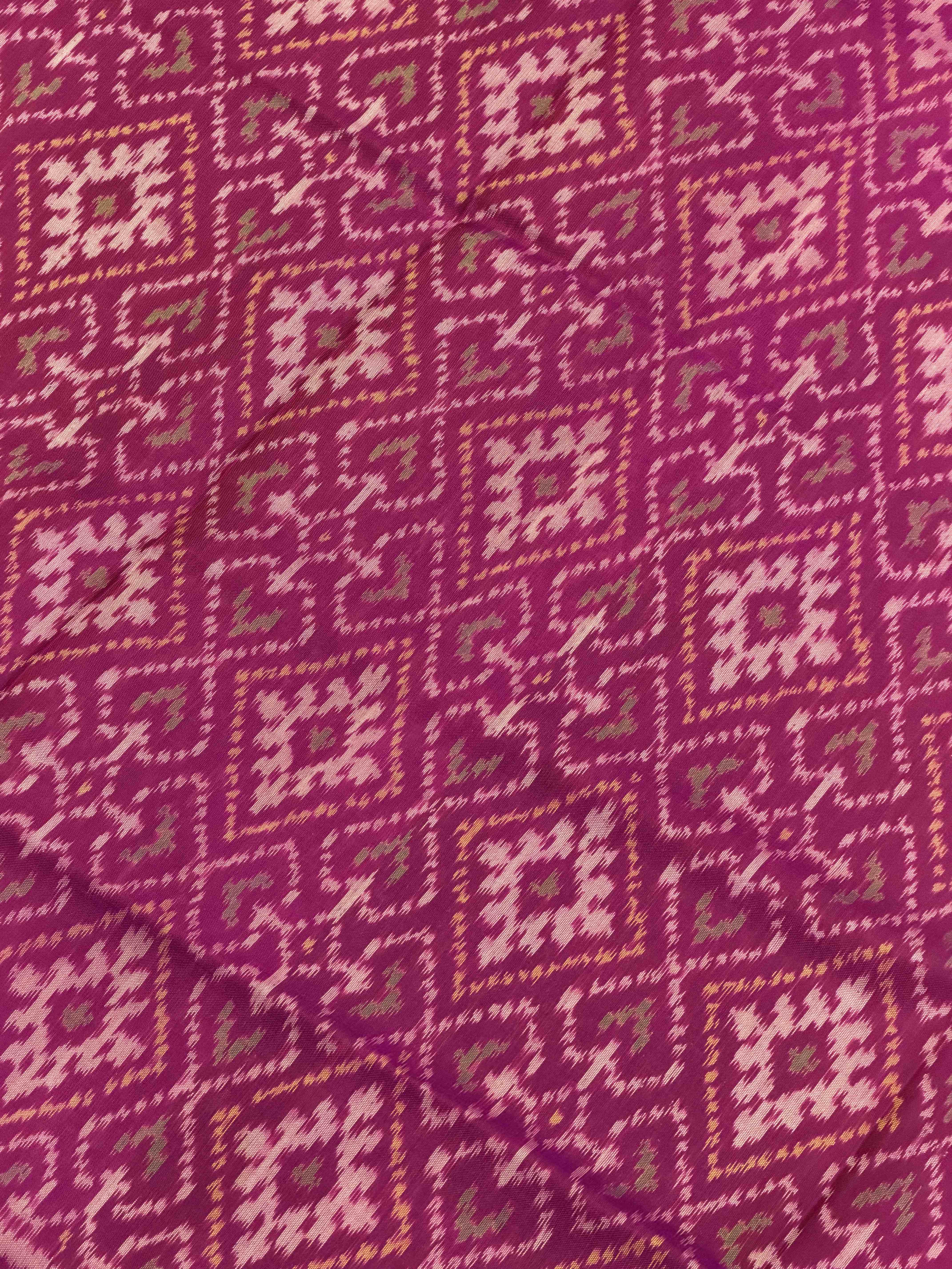 Traditional Wine Pink Rajkot Patola Saree - Handwoven Single Ikat