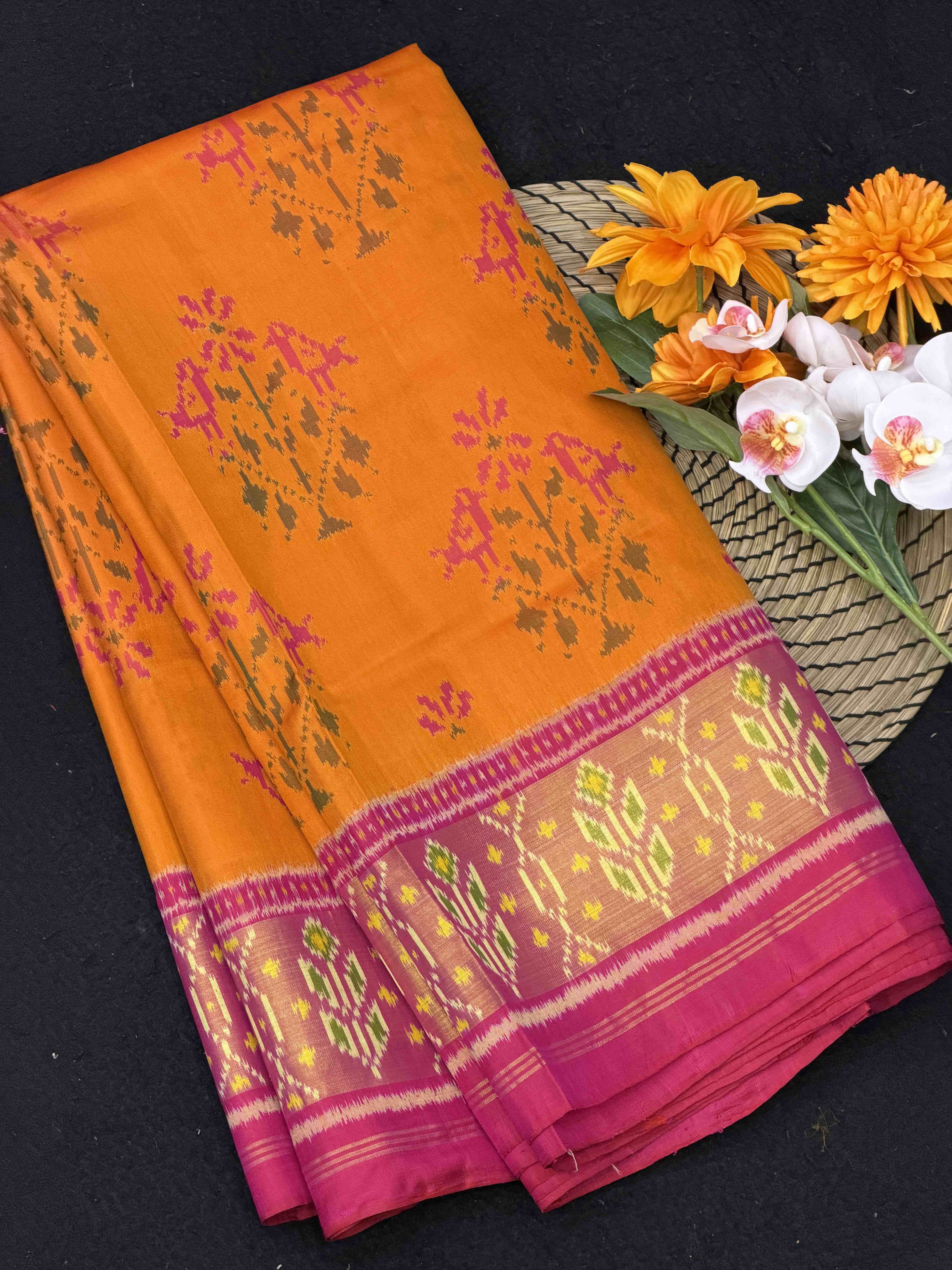Signature Mustard Yellow Rajkot Patola Saree | Timeless Single Ikat Weave