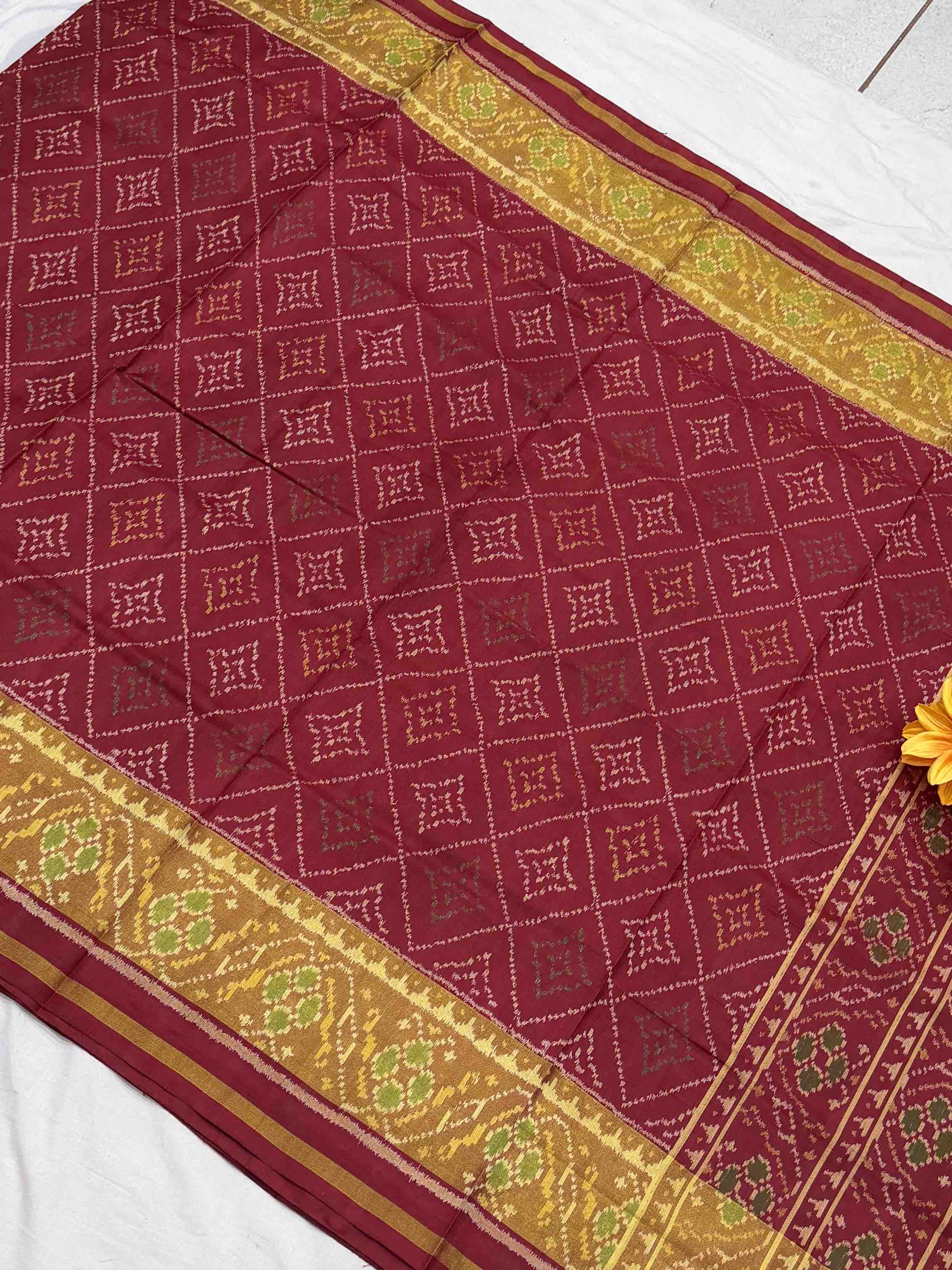 Maroon Rajkot Patola Saree with Traditional All-Over Geometric Pattern