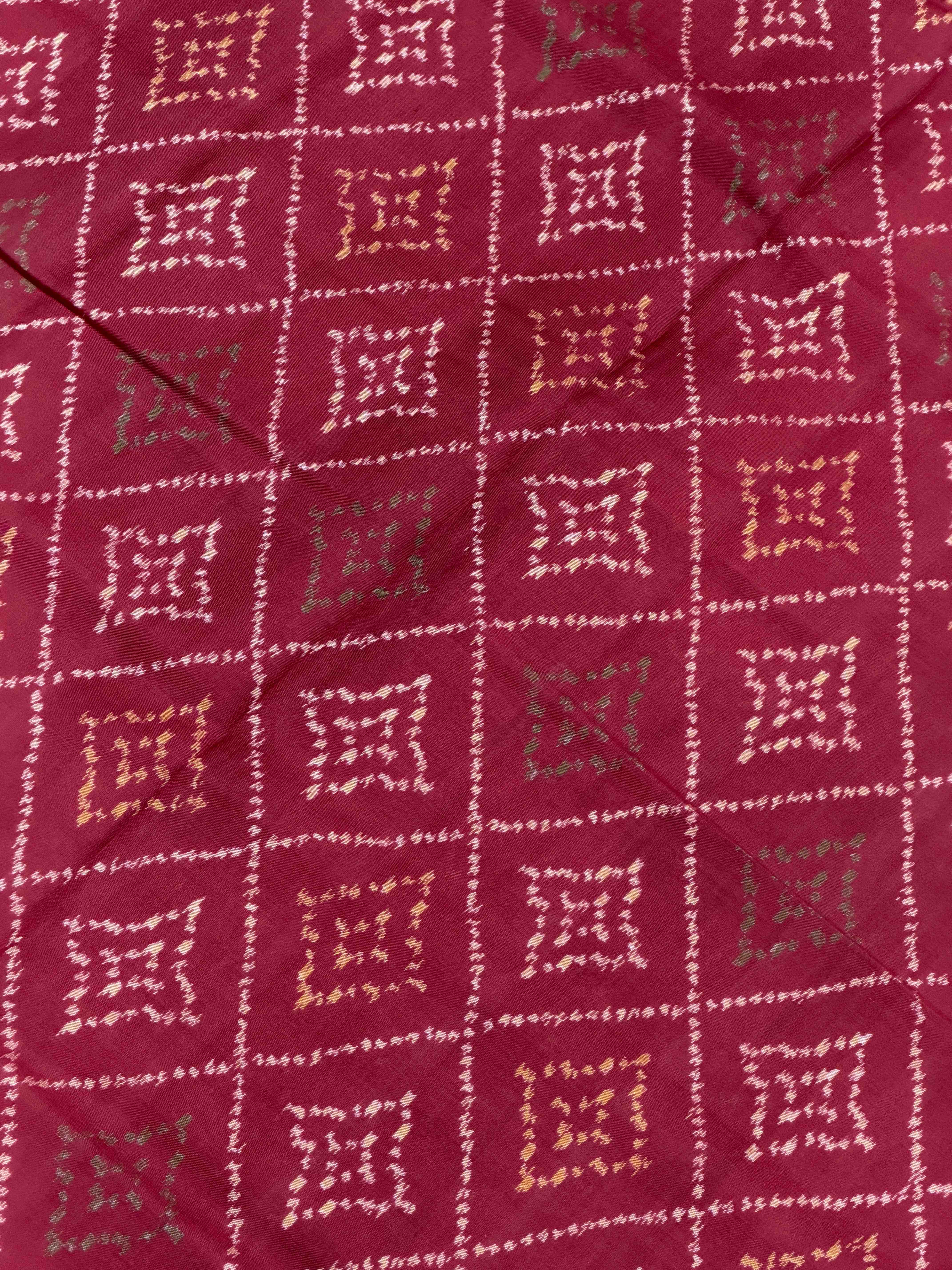 Maroon Rajkot Patola Saree with Traditional All-Over Geometric Pattern