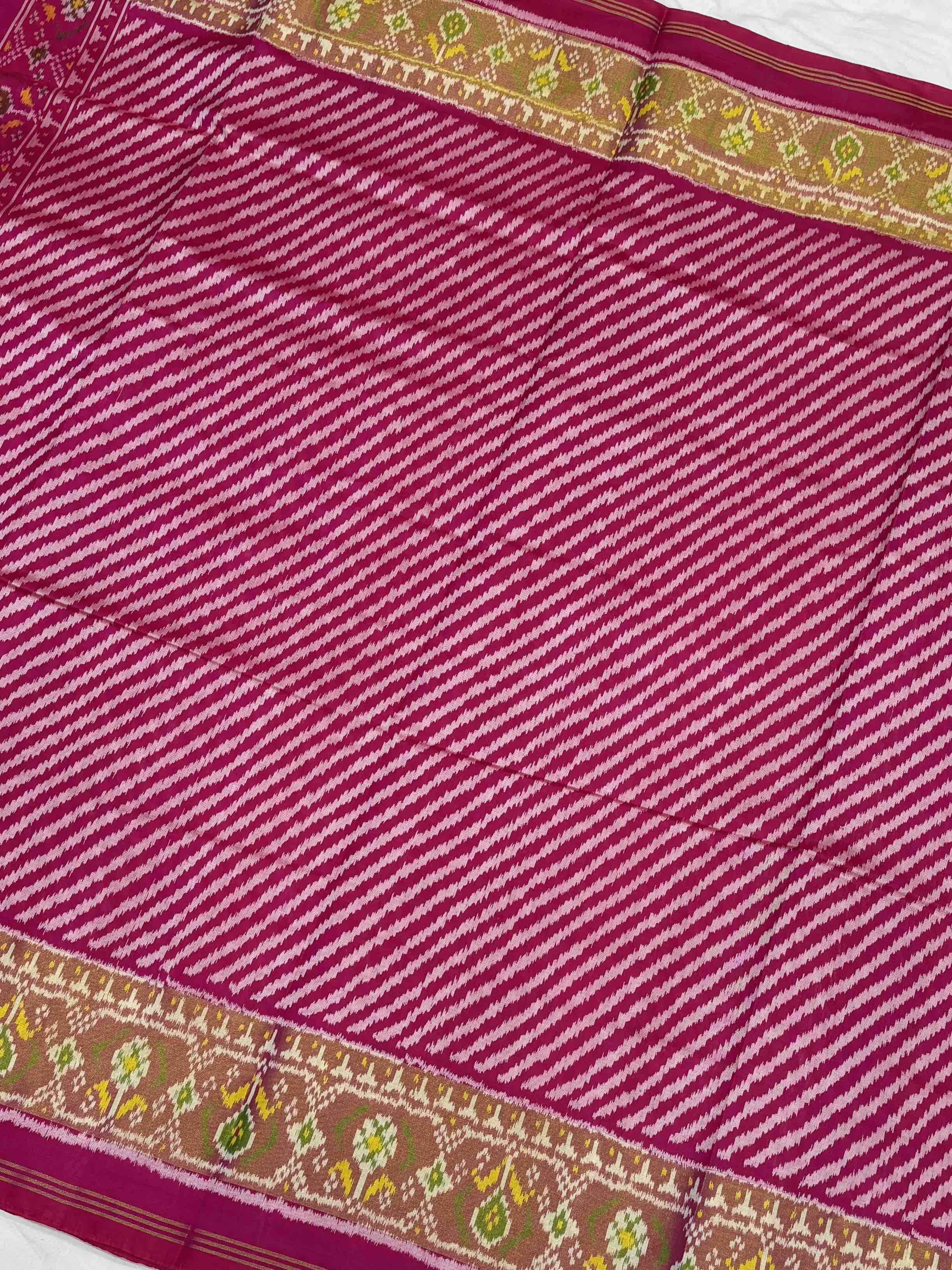 Rani Pink Rajkot Patola Saree with Leheriya Pattern - Pure Silk Single Ikat
