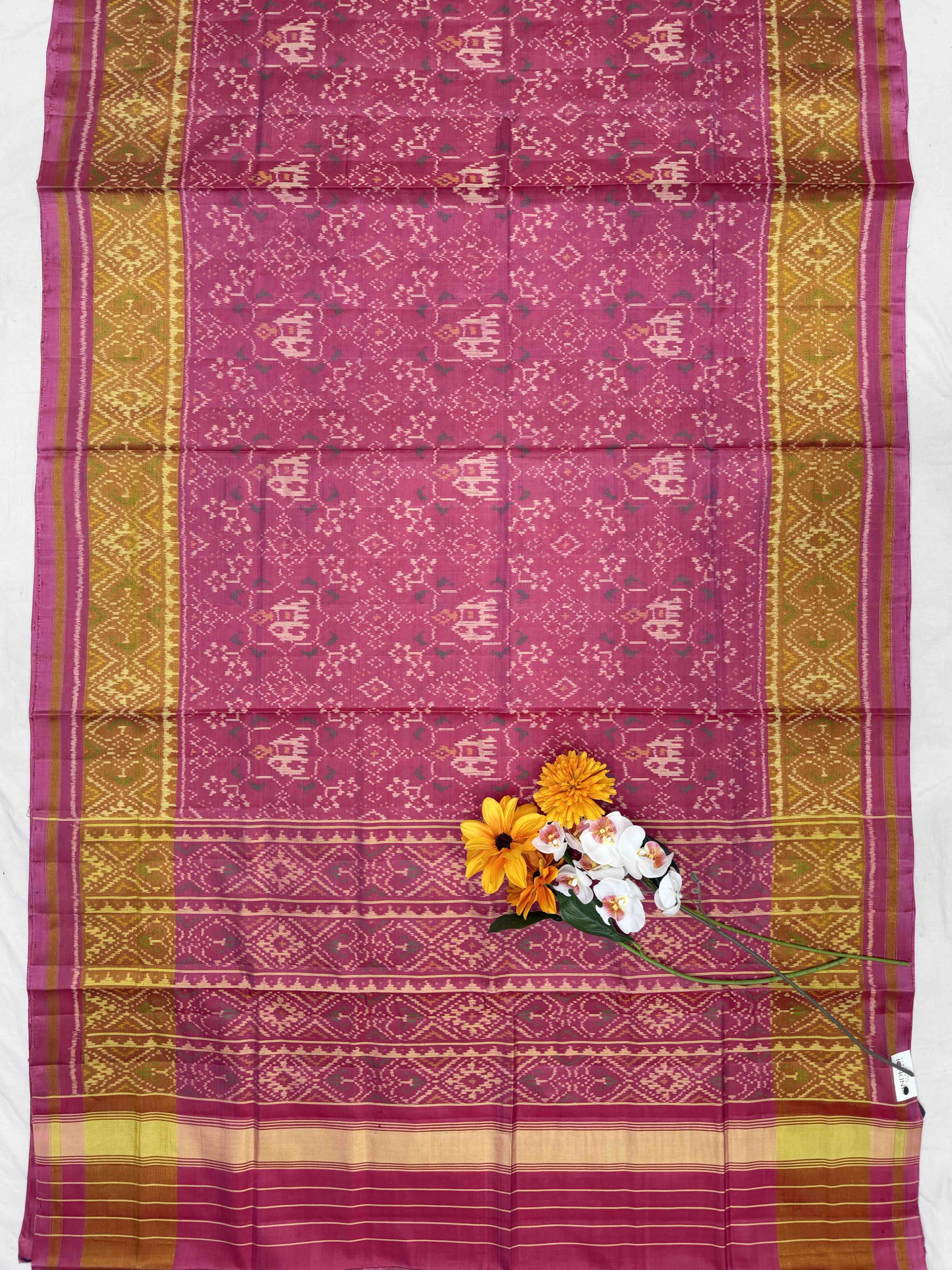 Pure Silk baby Pink Rajkot Patola Saree with Gold Tissue Border & Floral Weave