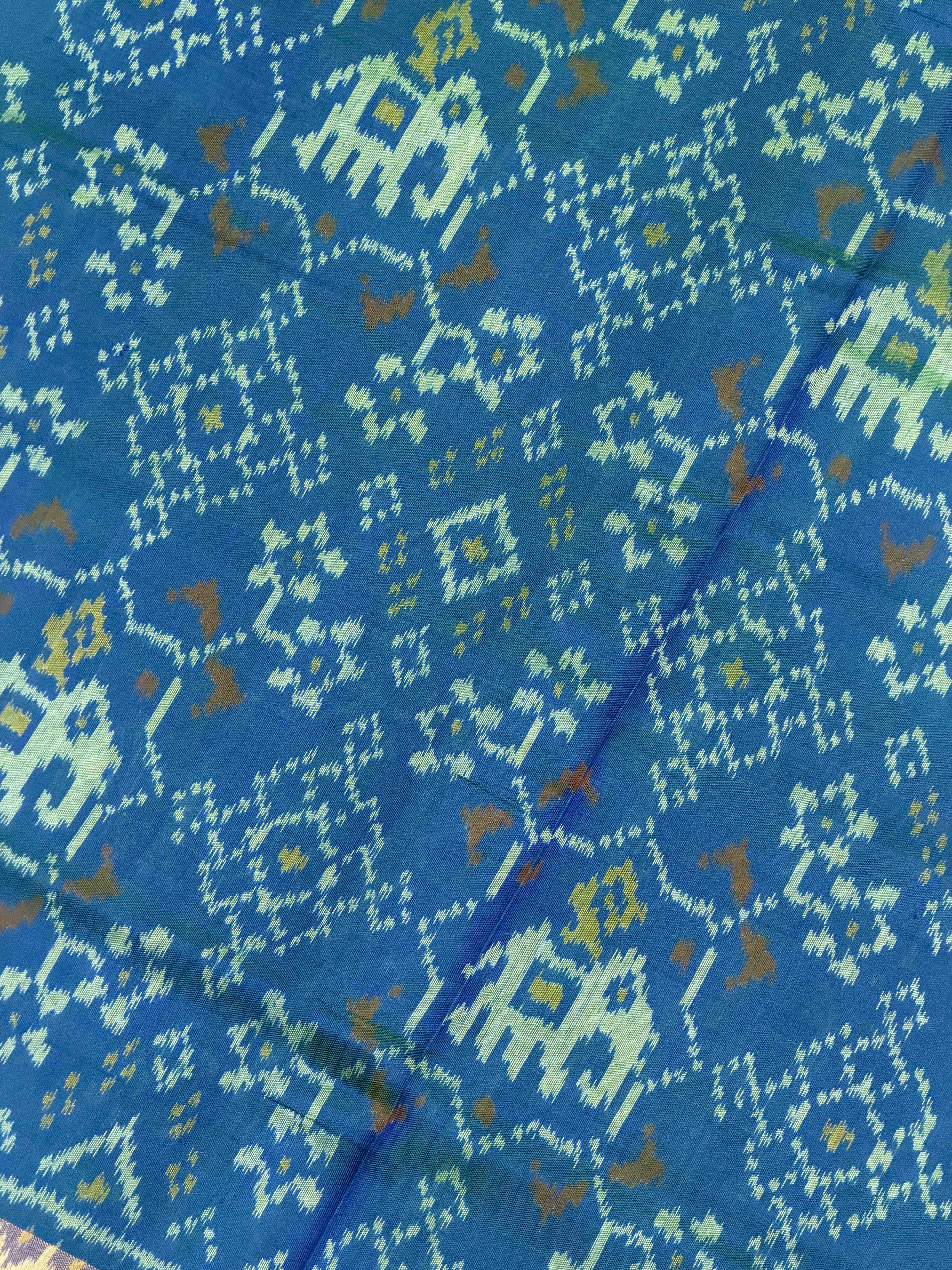 Traditional Peacok blue Rajkot Patola Silk Saree - Handwoven Single Ikat