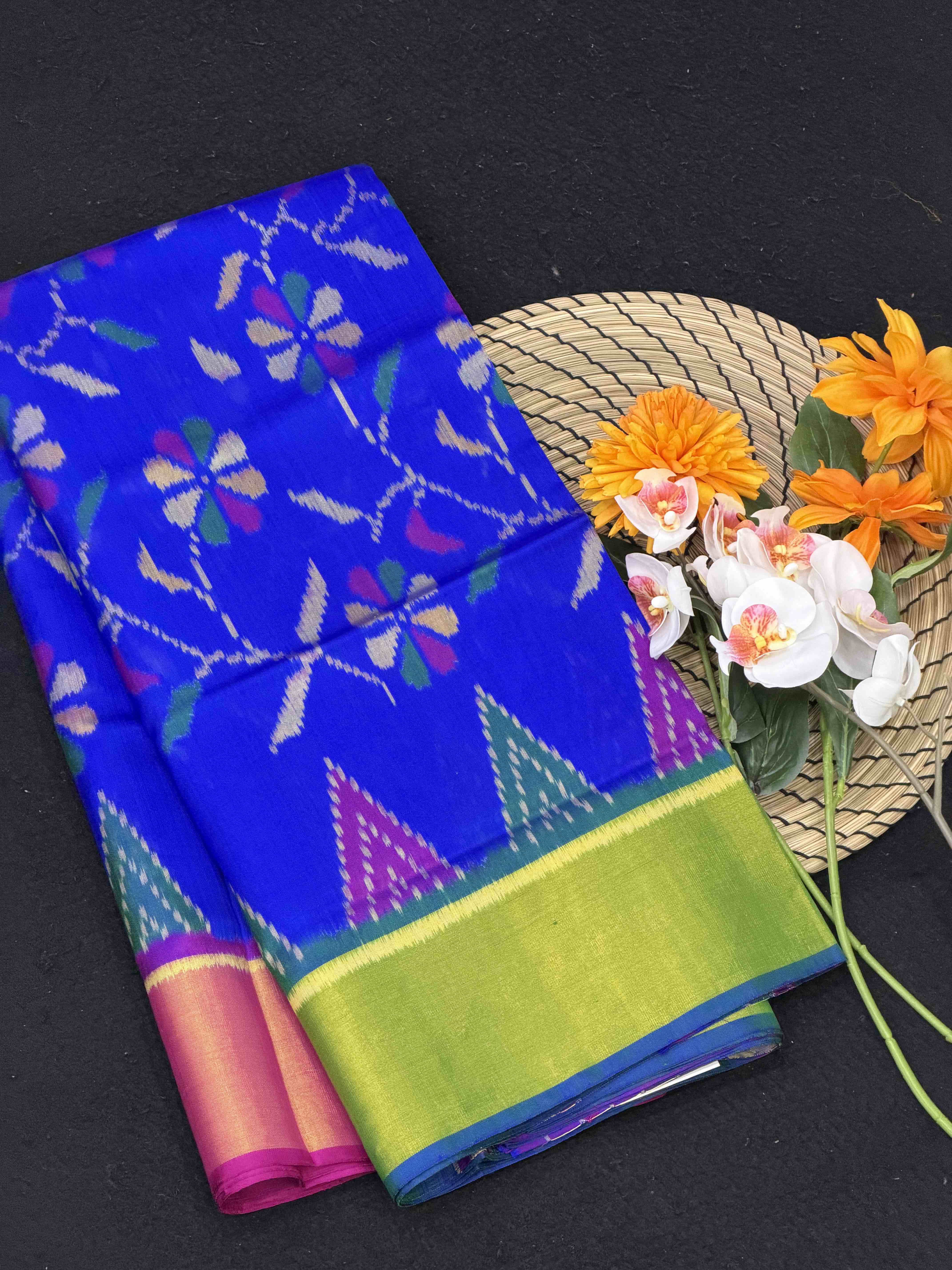 Ganga Jamuna style purple Blue Creeper Design Patola Saree