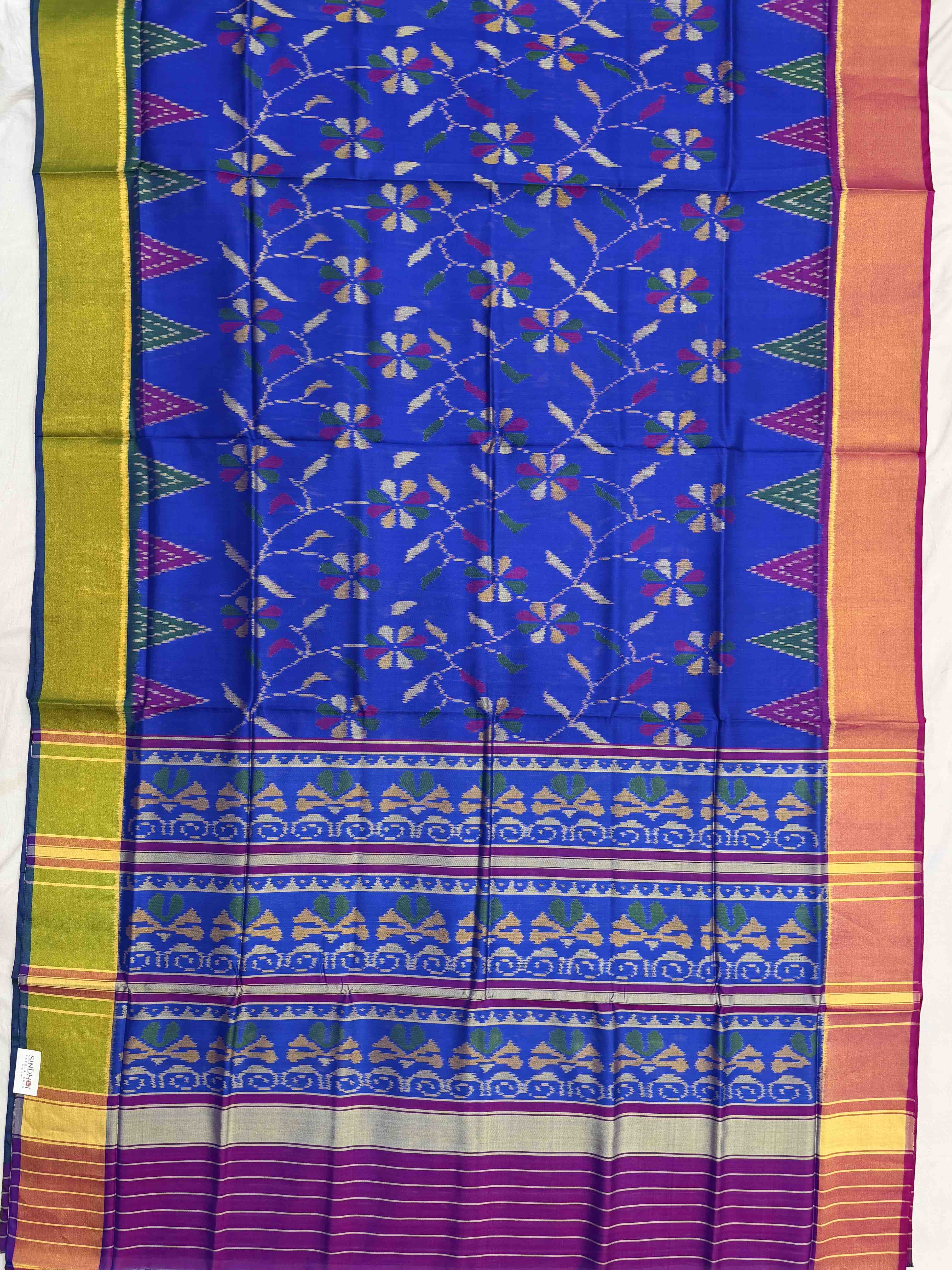 Ganga Jamuna style purple Blue Creeper Design Patola Saree