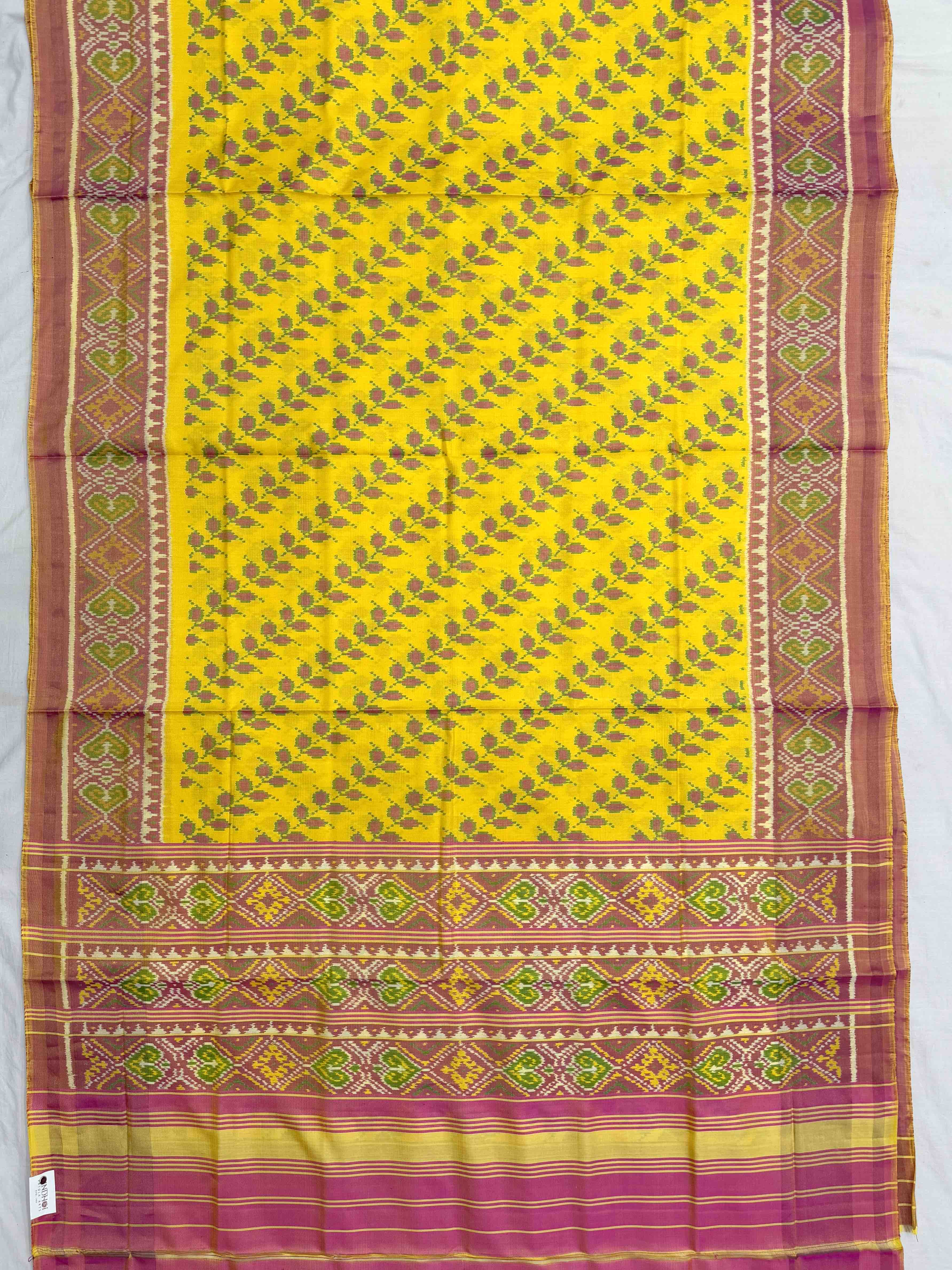 Pink & lemon yellow Ambadal desing Rajkot patola saree