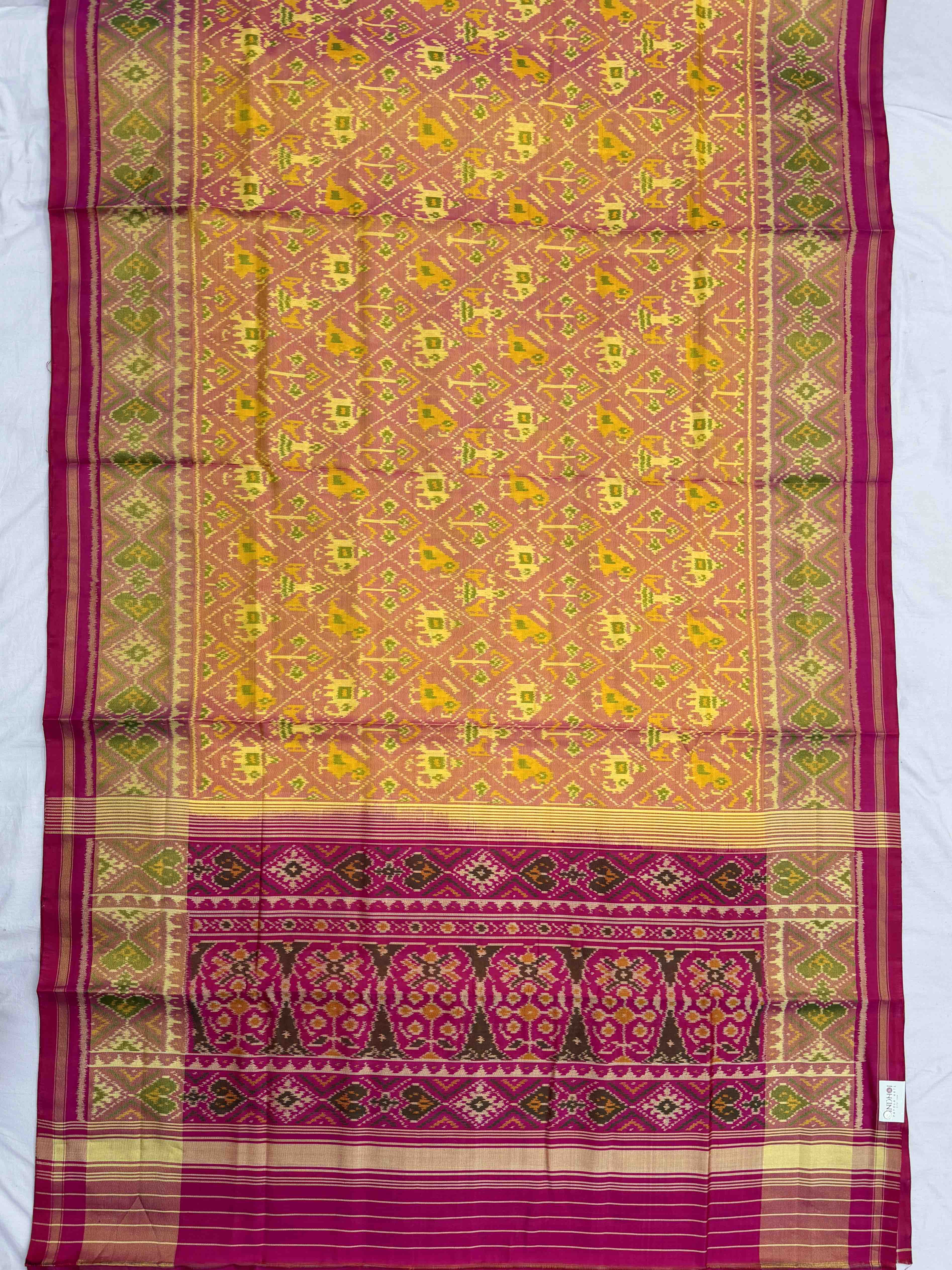 Pink & Peach Narikunj tissue border Rajkot patola Saree