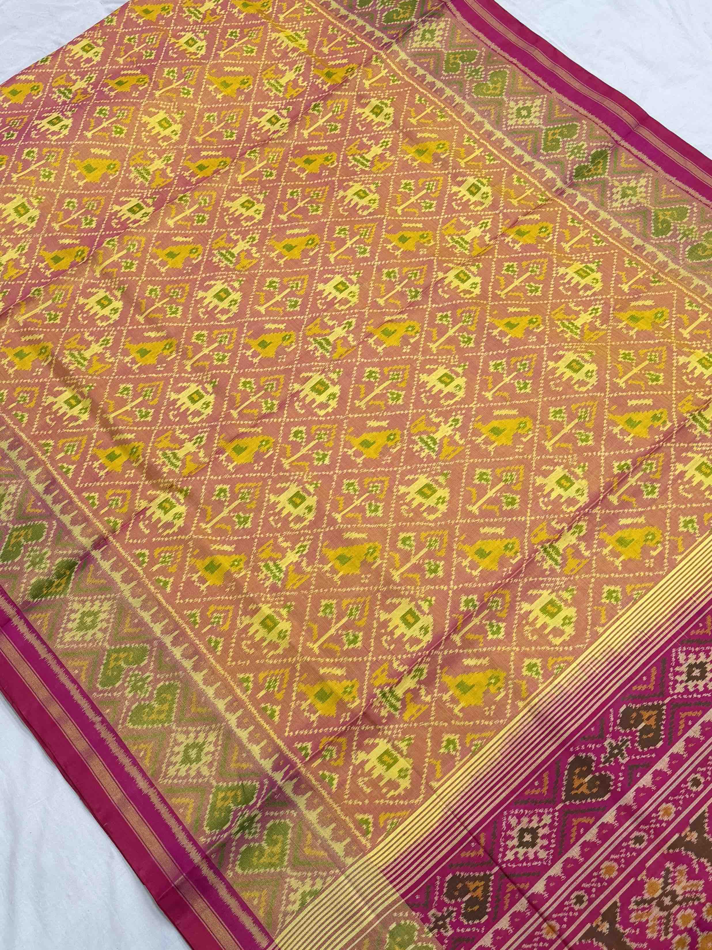 Pink & Peach Narikunj tissue border Rajkot patola Saree