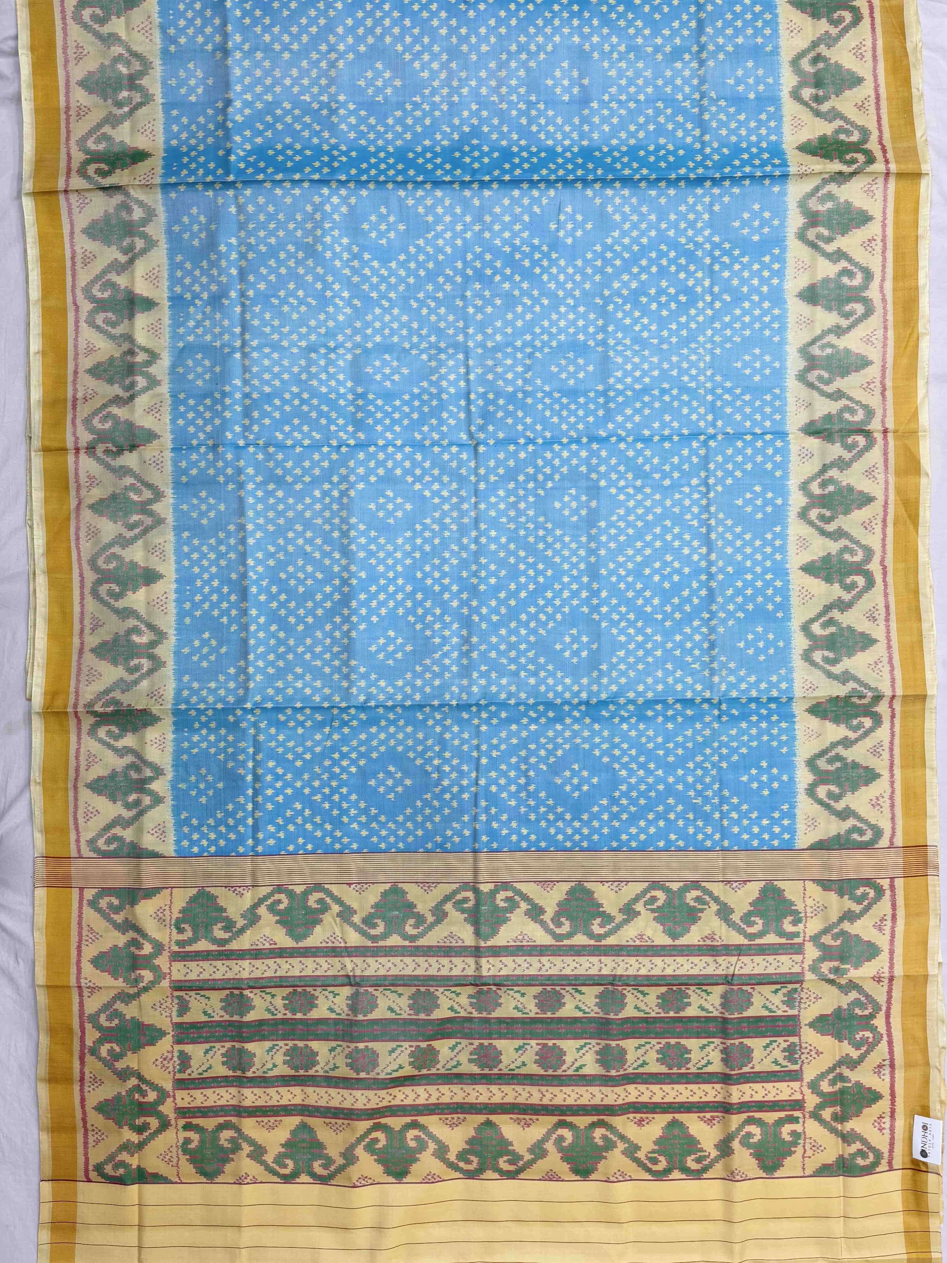 Beige white & Light blue Bandhani Design Single Ikat patola