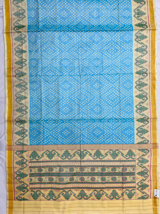 Beige white & Light blue Bandhani Design Single Ikat patola