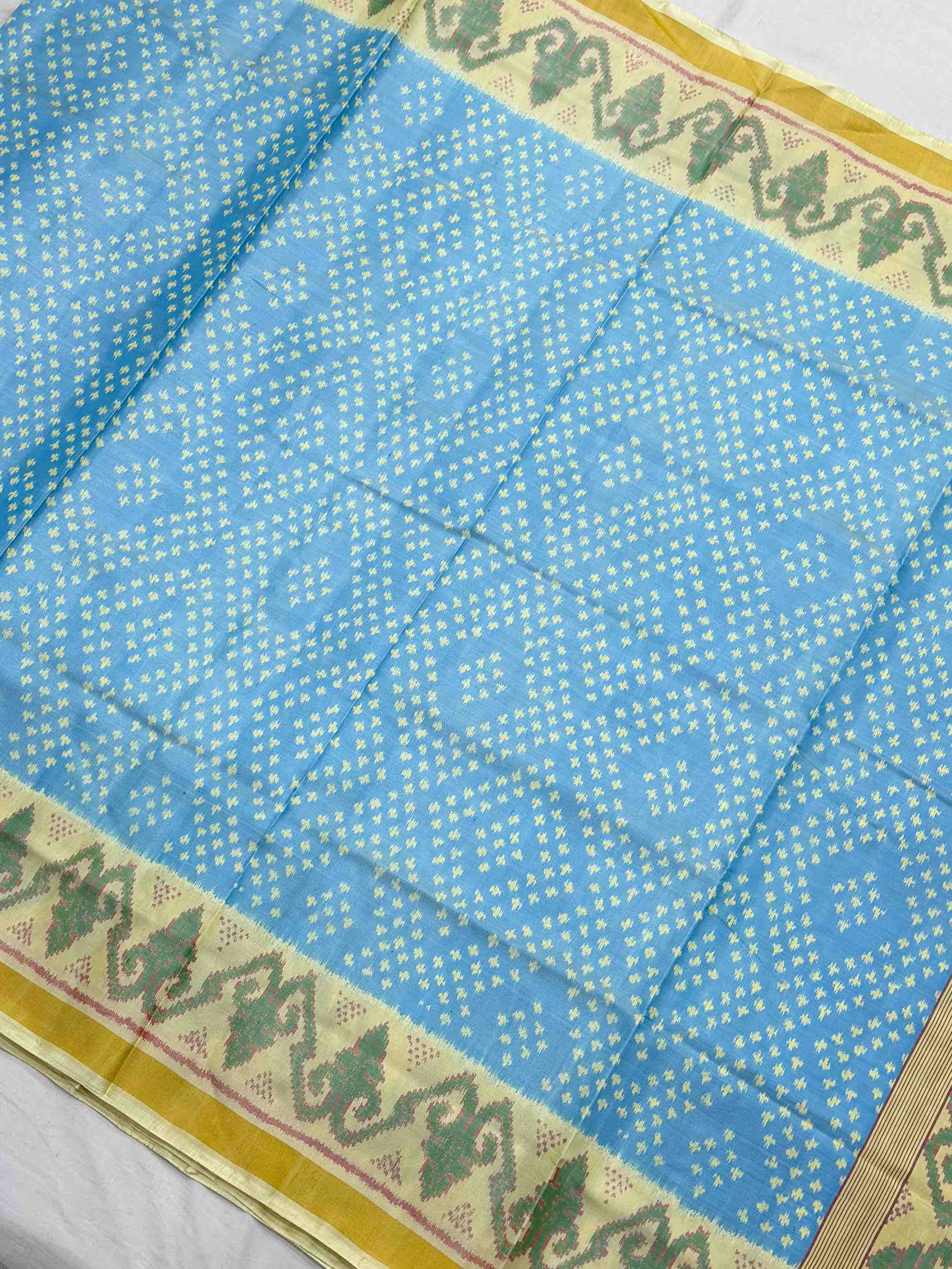 Beige white & Light blue Bandhani Design Single Ikat patola
