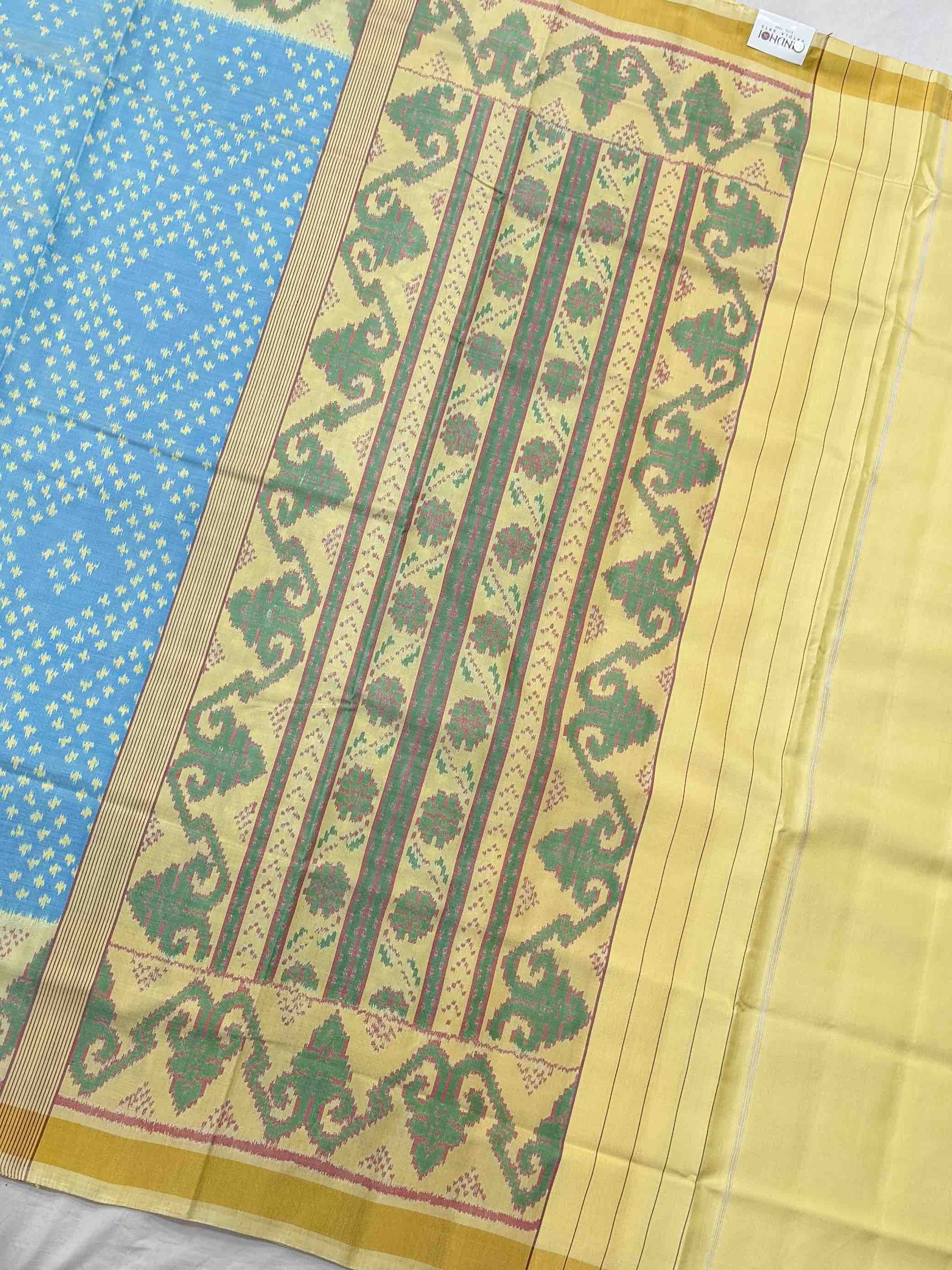 Beige white & Light blue Bandhani Design Single Ikat patola