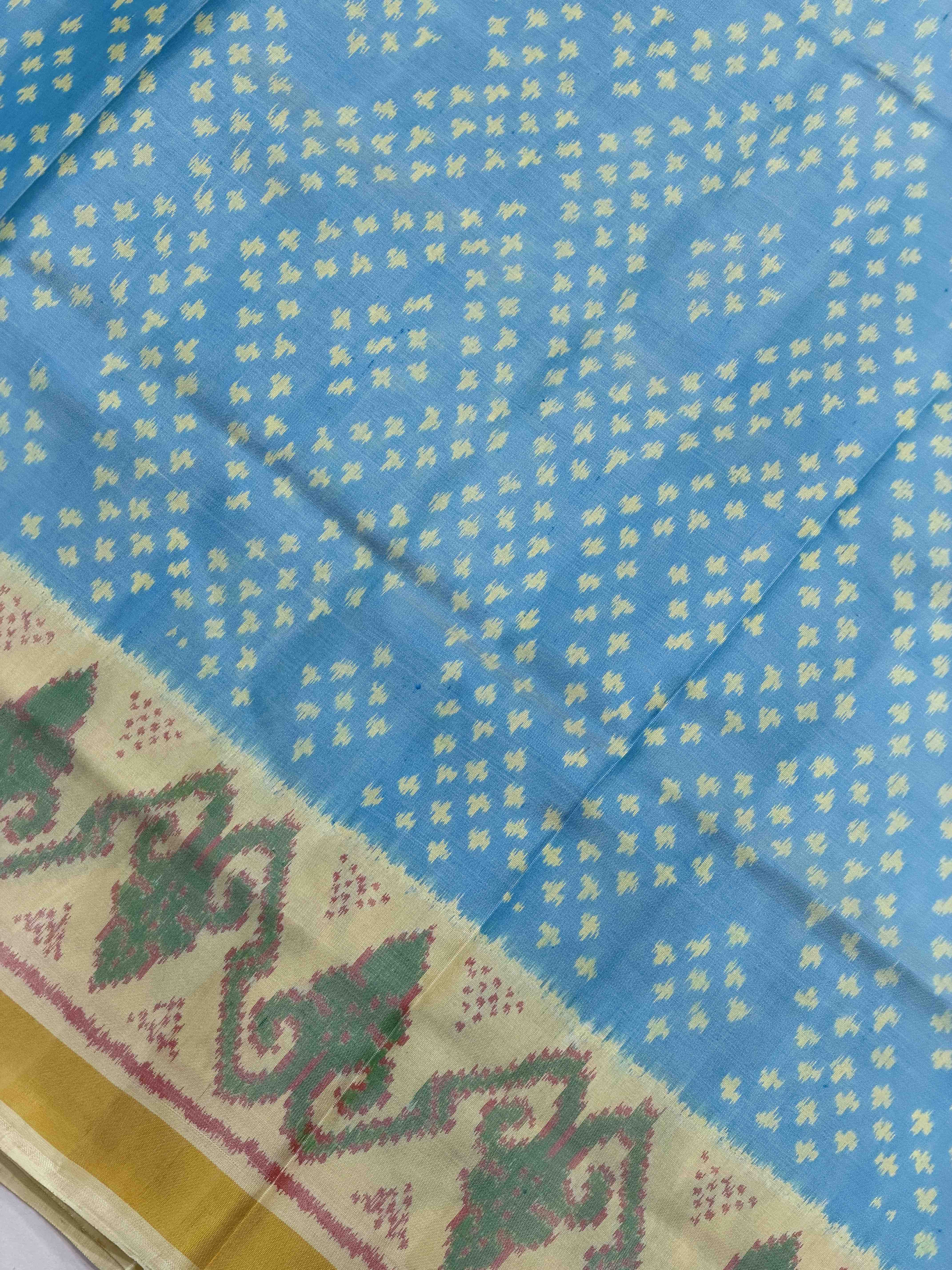 Beige white & Light blue Bandhani Design Single Ikat patola