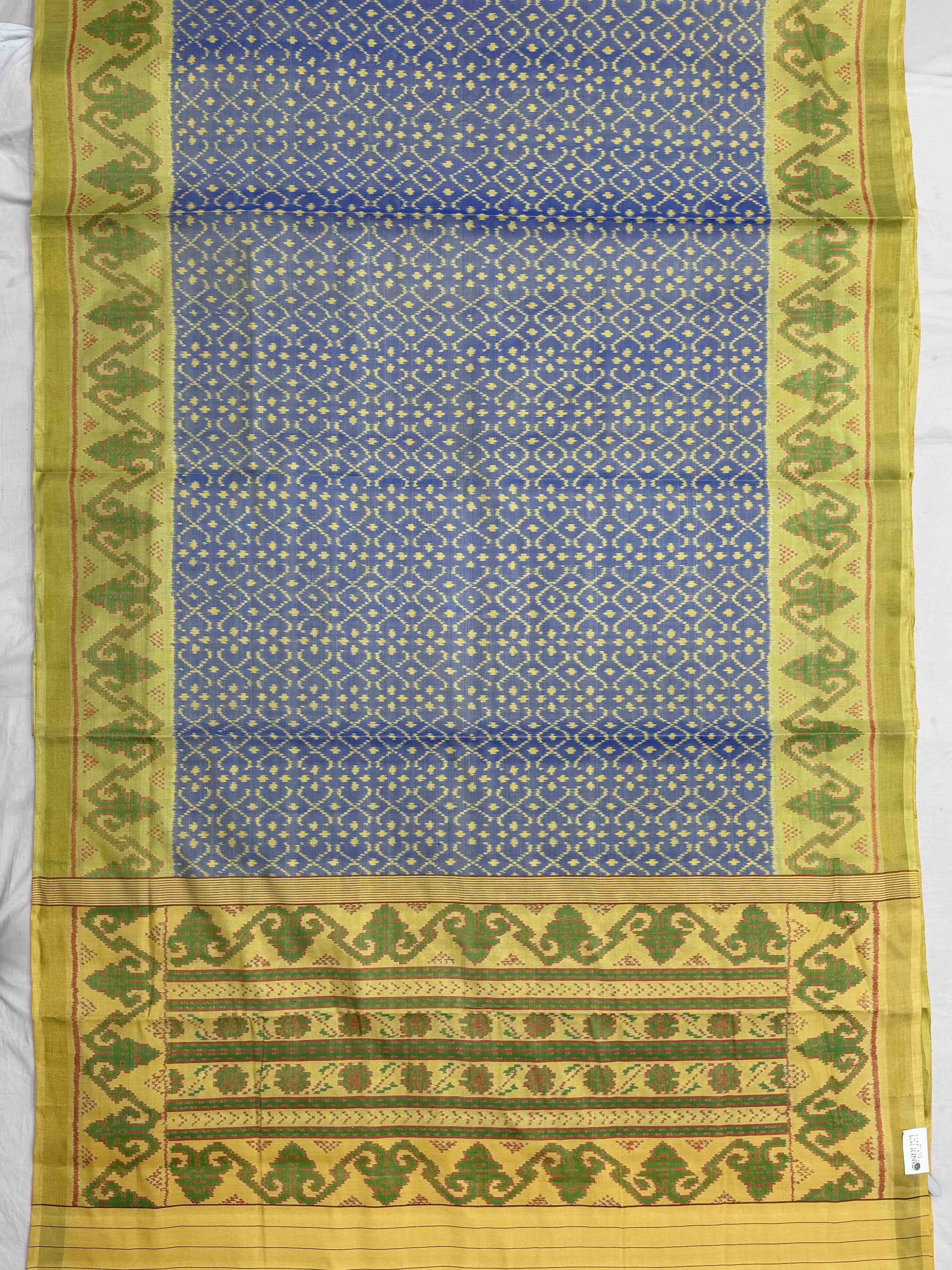 Light Yellow & Light blue with golden shaded Single Ikat patola Saree