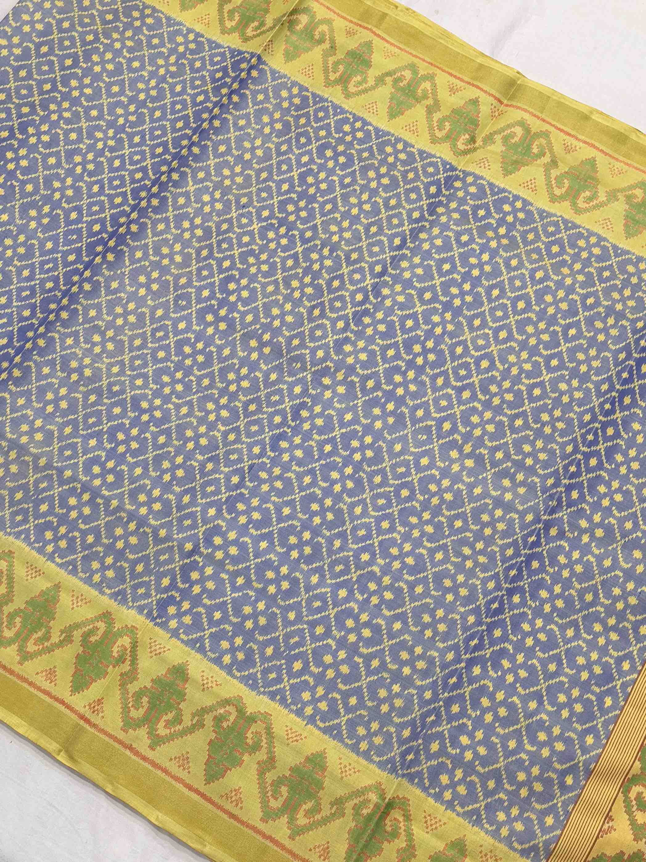 Light Yellow & Light blue with golden shaded Single Ikat patola Saree
