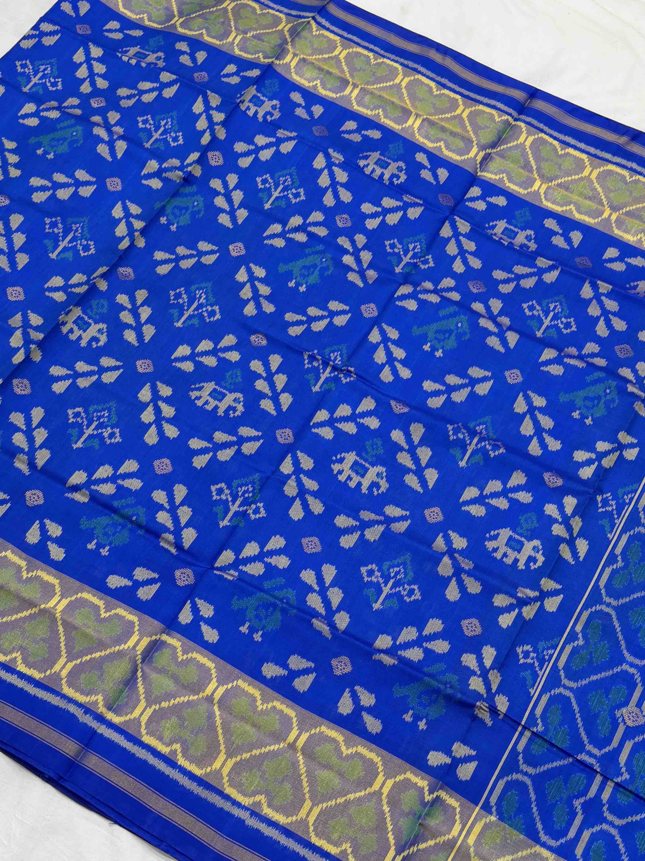 electri blue zari butti weave rajkot patola saree
