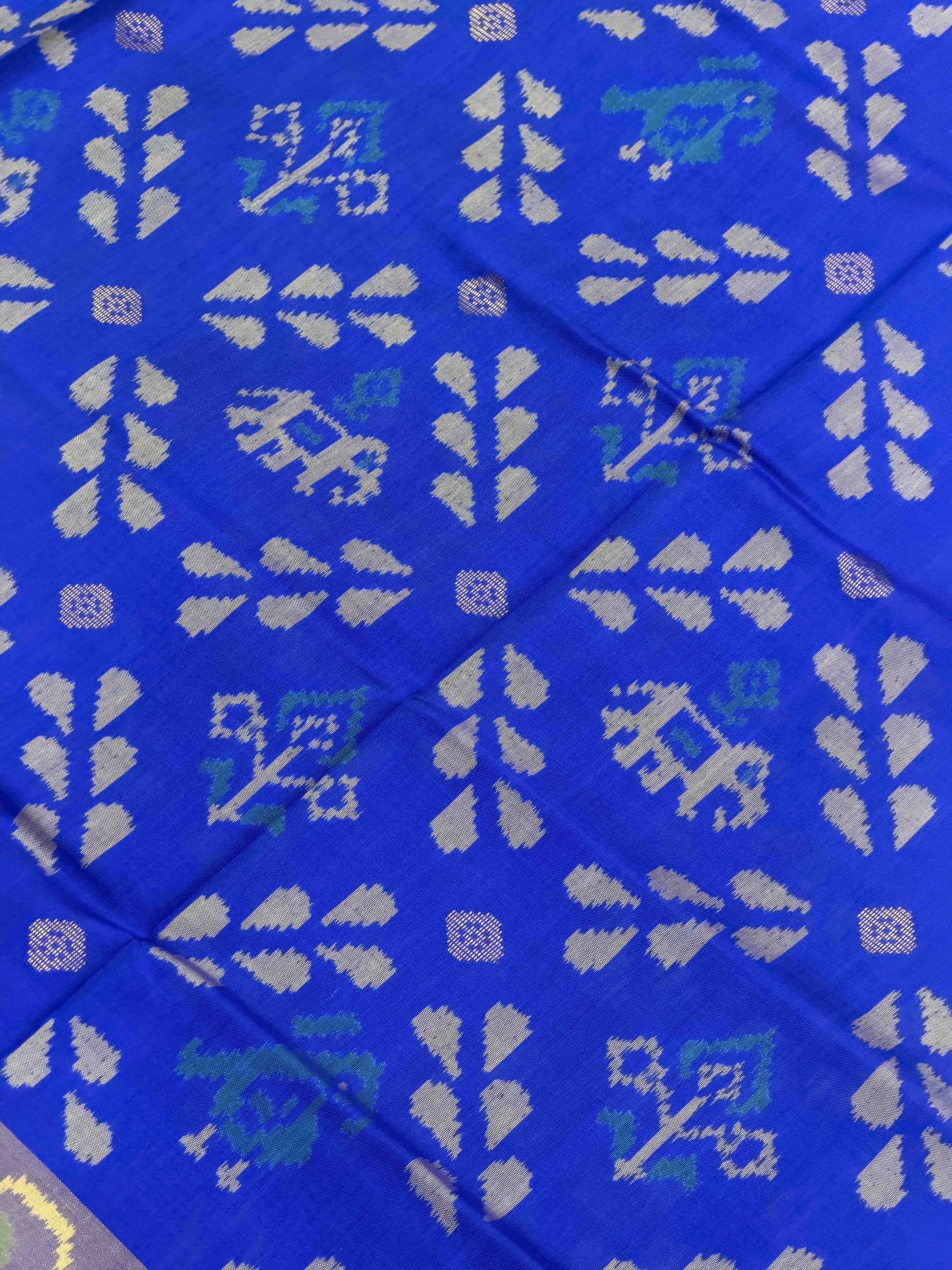 Electric Blue zari butti leave and narikunj fusion rajkot patola