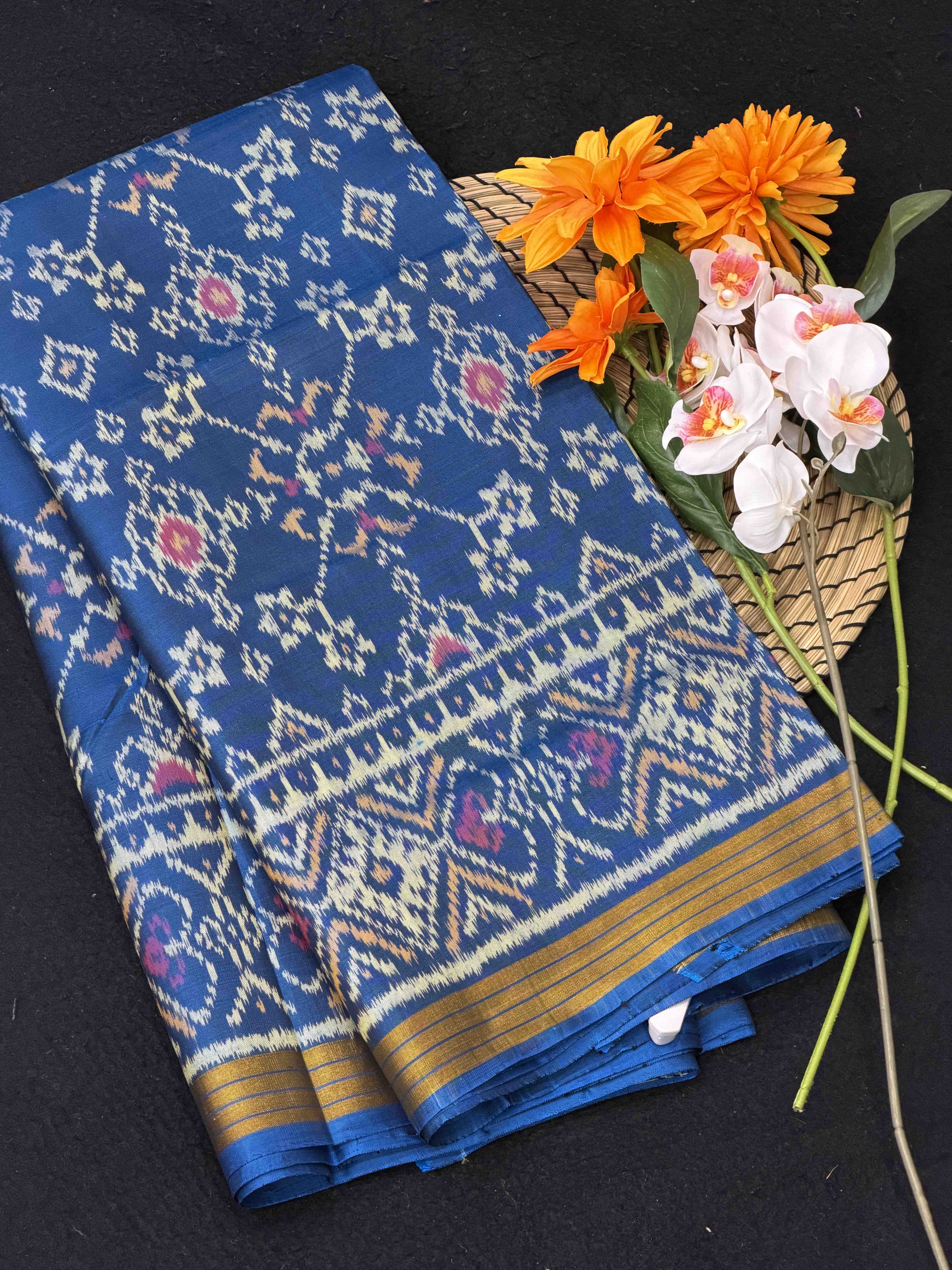 Traditional Peacok blue Navratan Rajkot Patola Saree