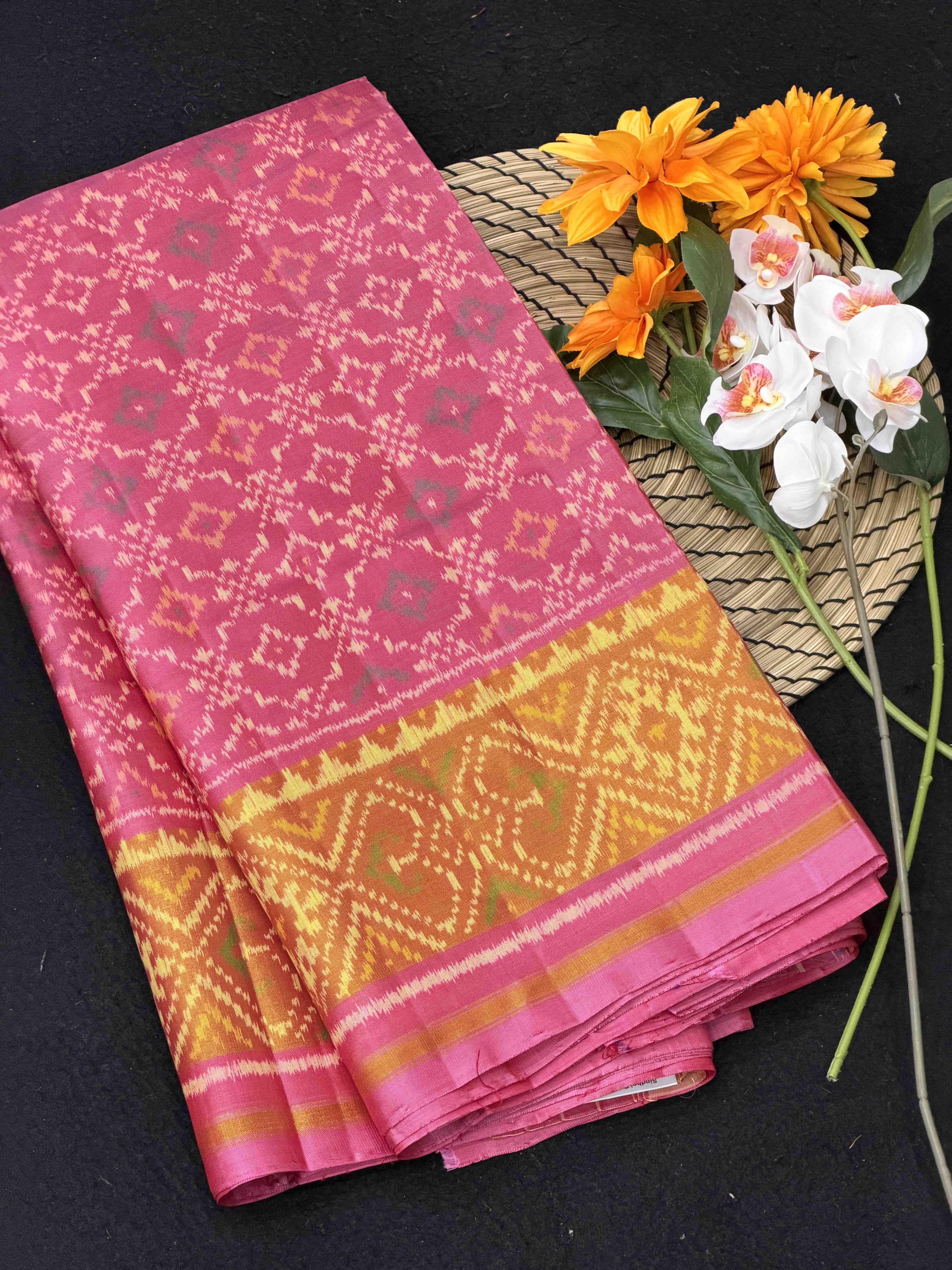 Baby pink button ful rajkot patola saree