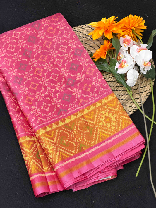 Baby pink button ful rajkot patola saree