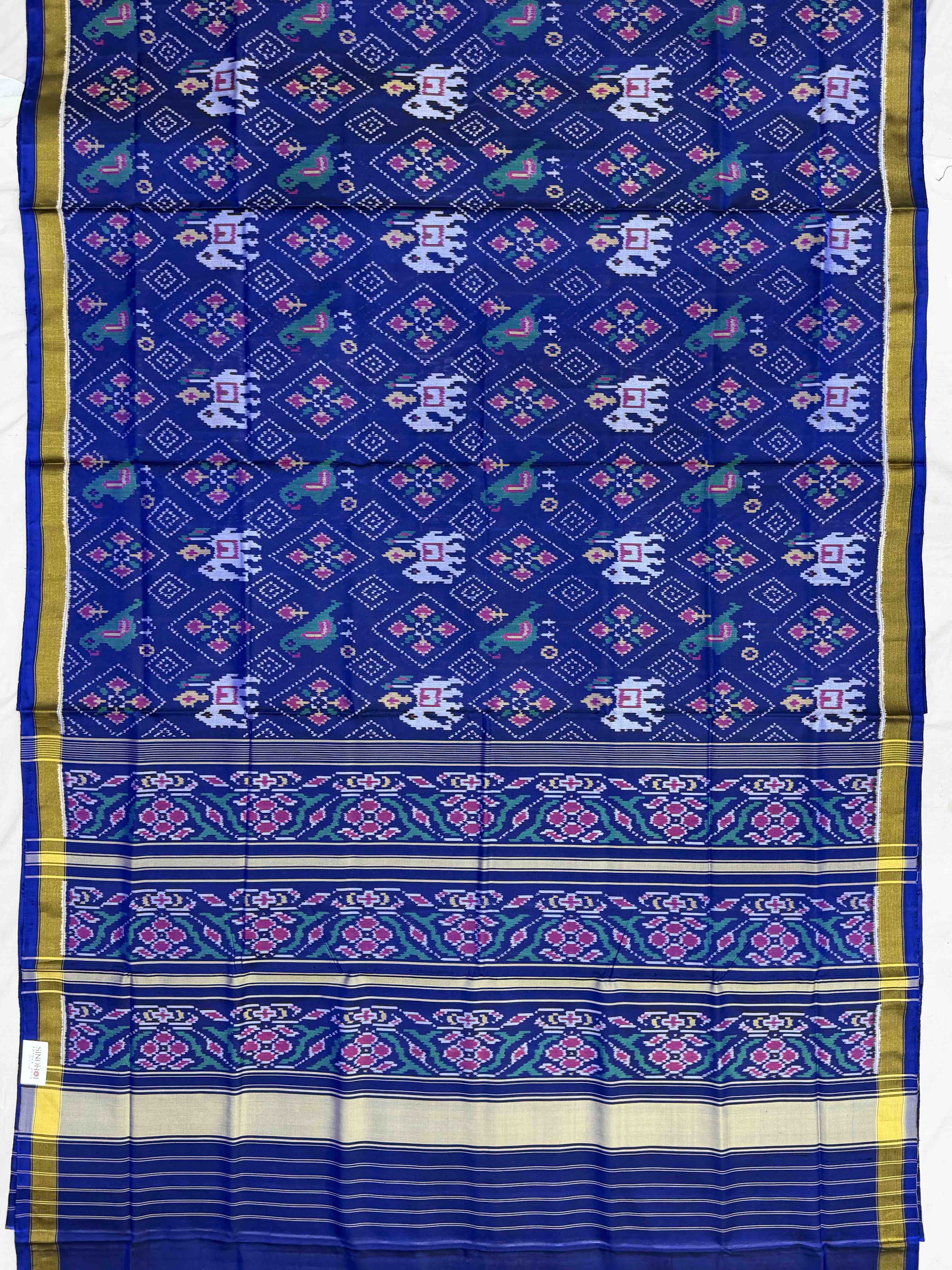 Blue Panchnda with motifs desing Rajkot patola saree