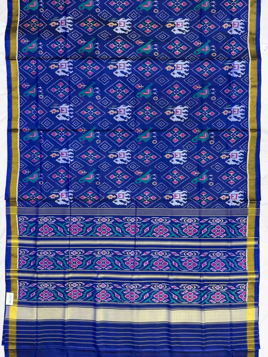 Blue Panchnda with motifs desing Rajkot patola saree