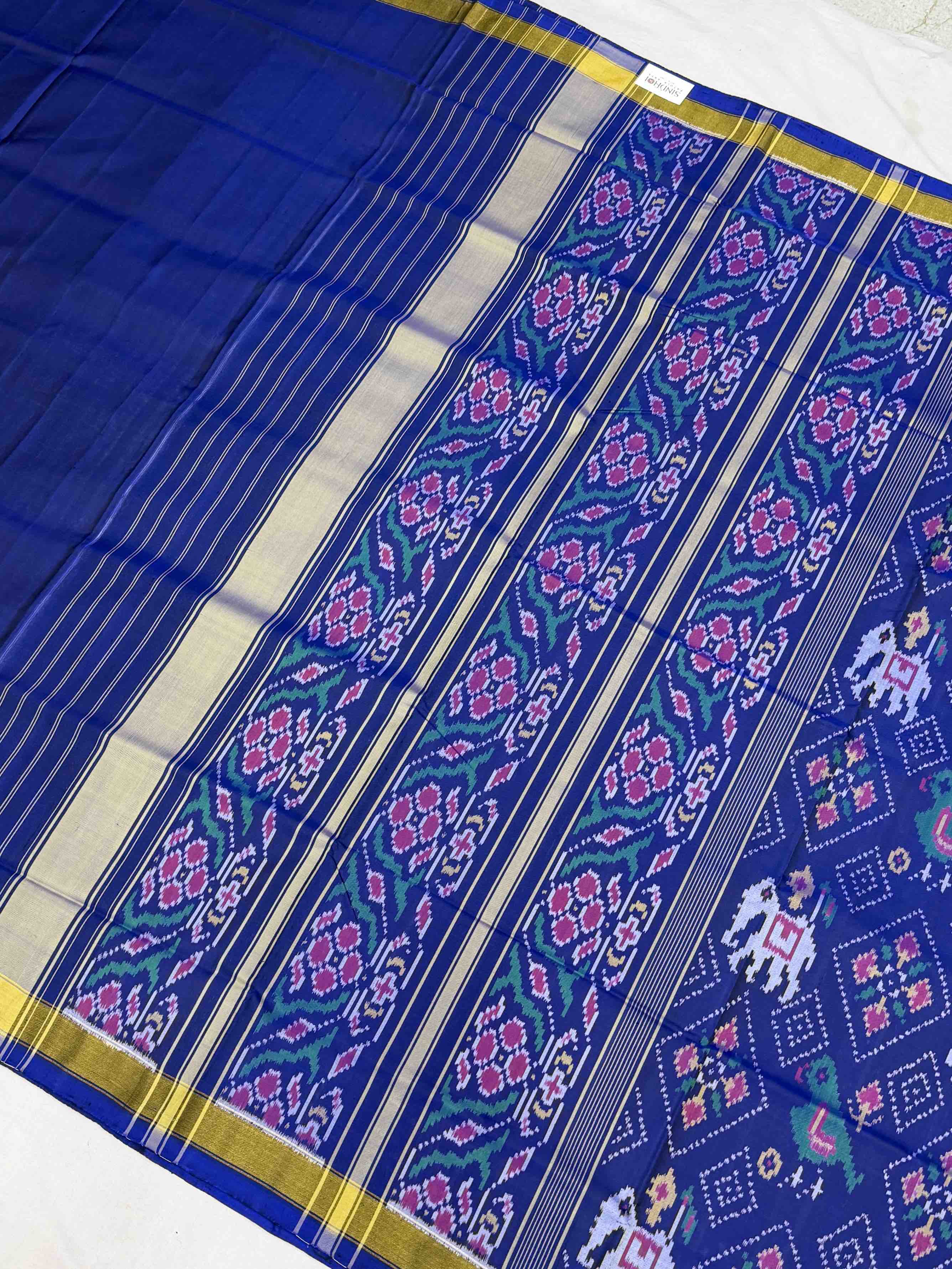 Blue Panchnda with motifs desing Rajkot patola saree