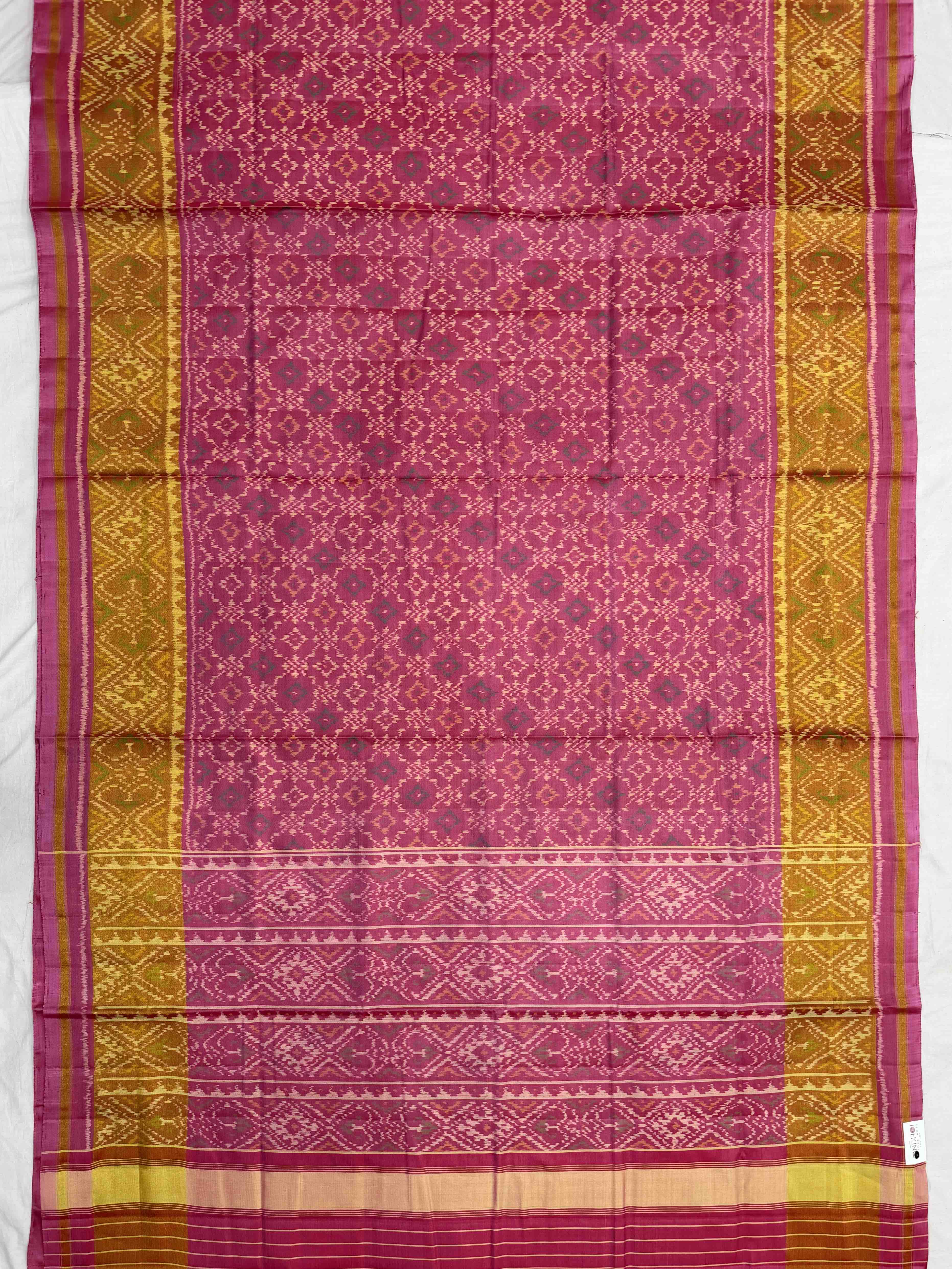 Baby pink button ful rajkot patola saree