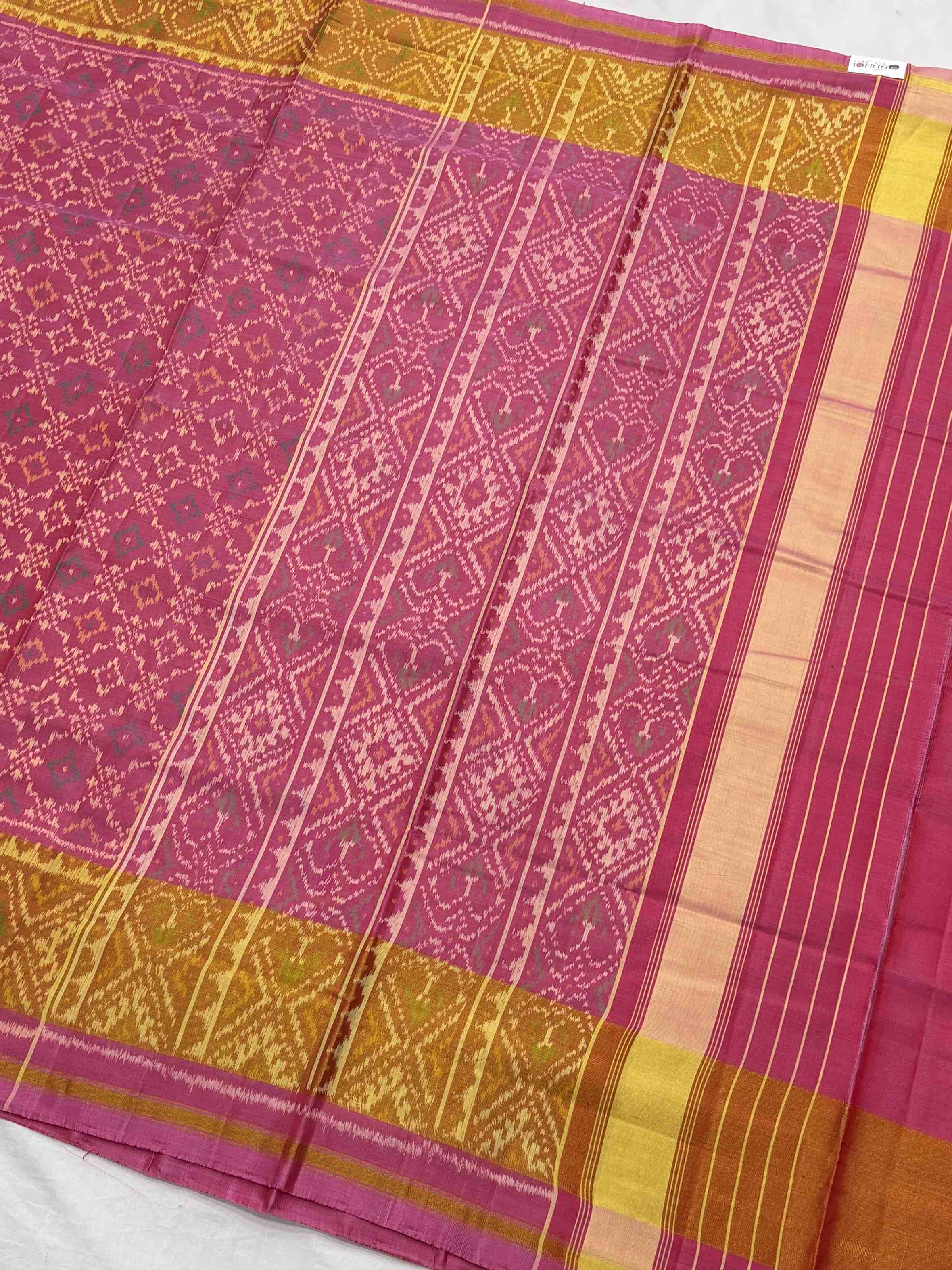 Baby pink button ful rajkot patola saree
