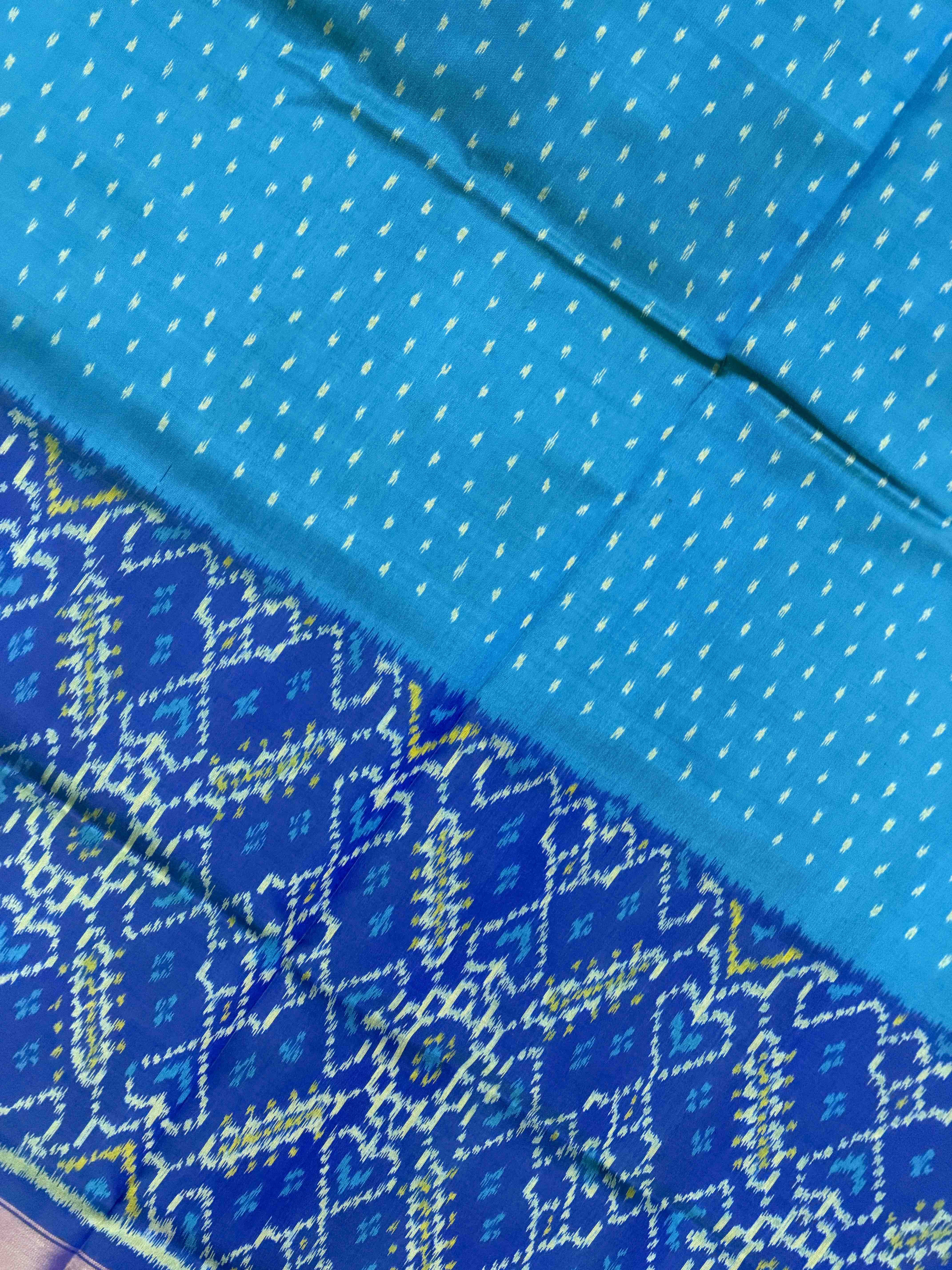 Peacock blue skirt border Patola Saree