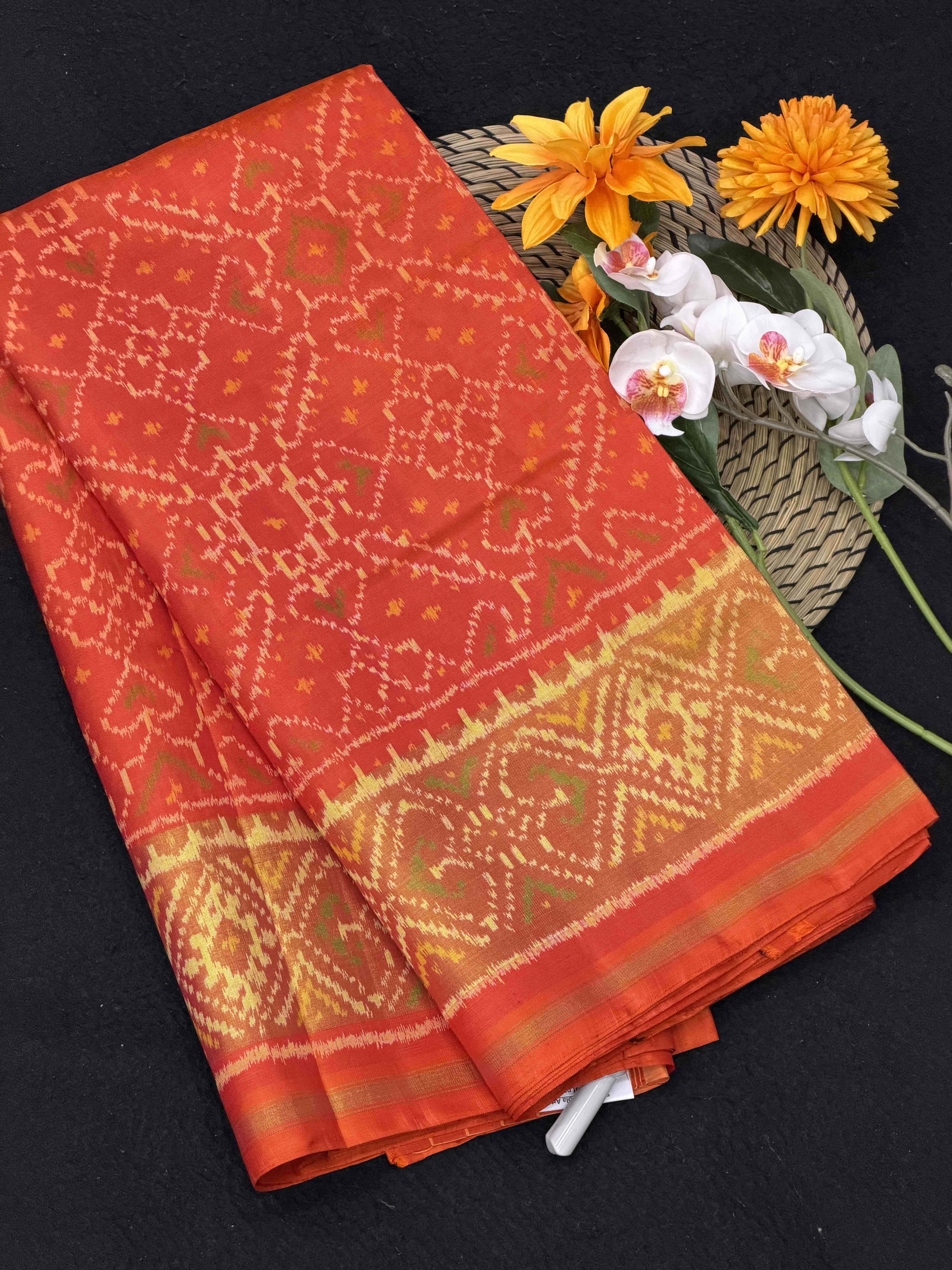 Orange Manekchawk Rajkoti Patola Saree