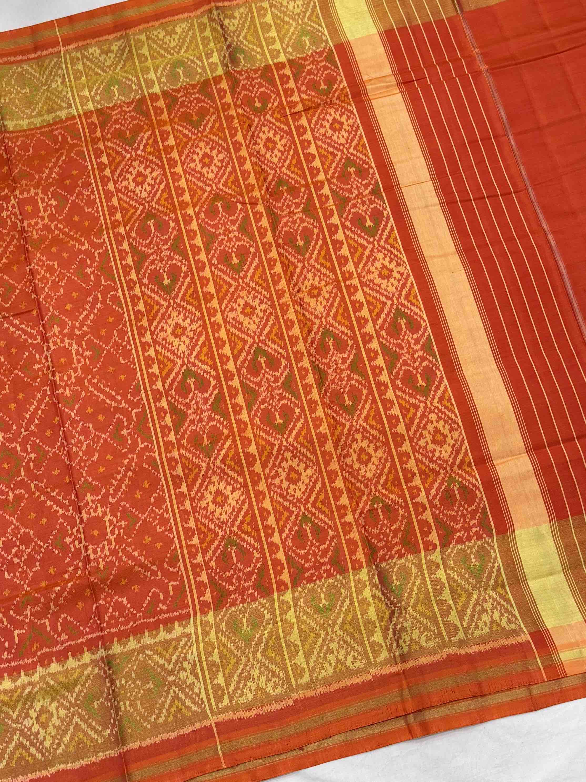 Orange Manekchawk Rajkoti Patola Saree